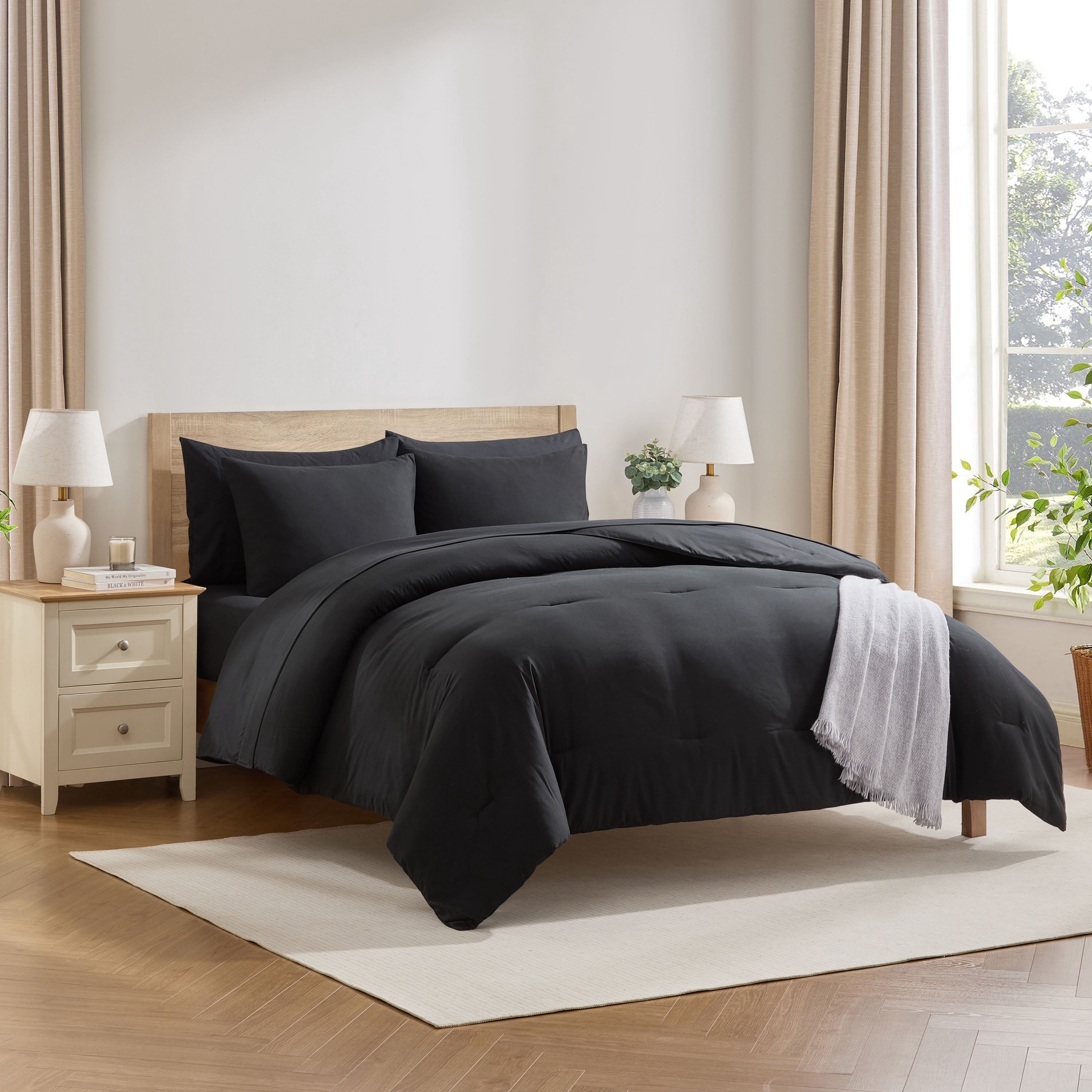 LammaLoe King SizeComforter Set, 7 Piece Bed in a Bag, Ultra Soft Bedding Comforter Set with Sheets, All Season Bed Set, Black
