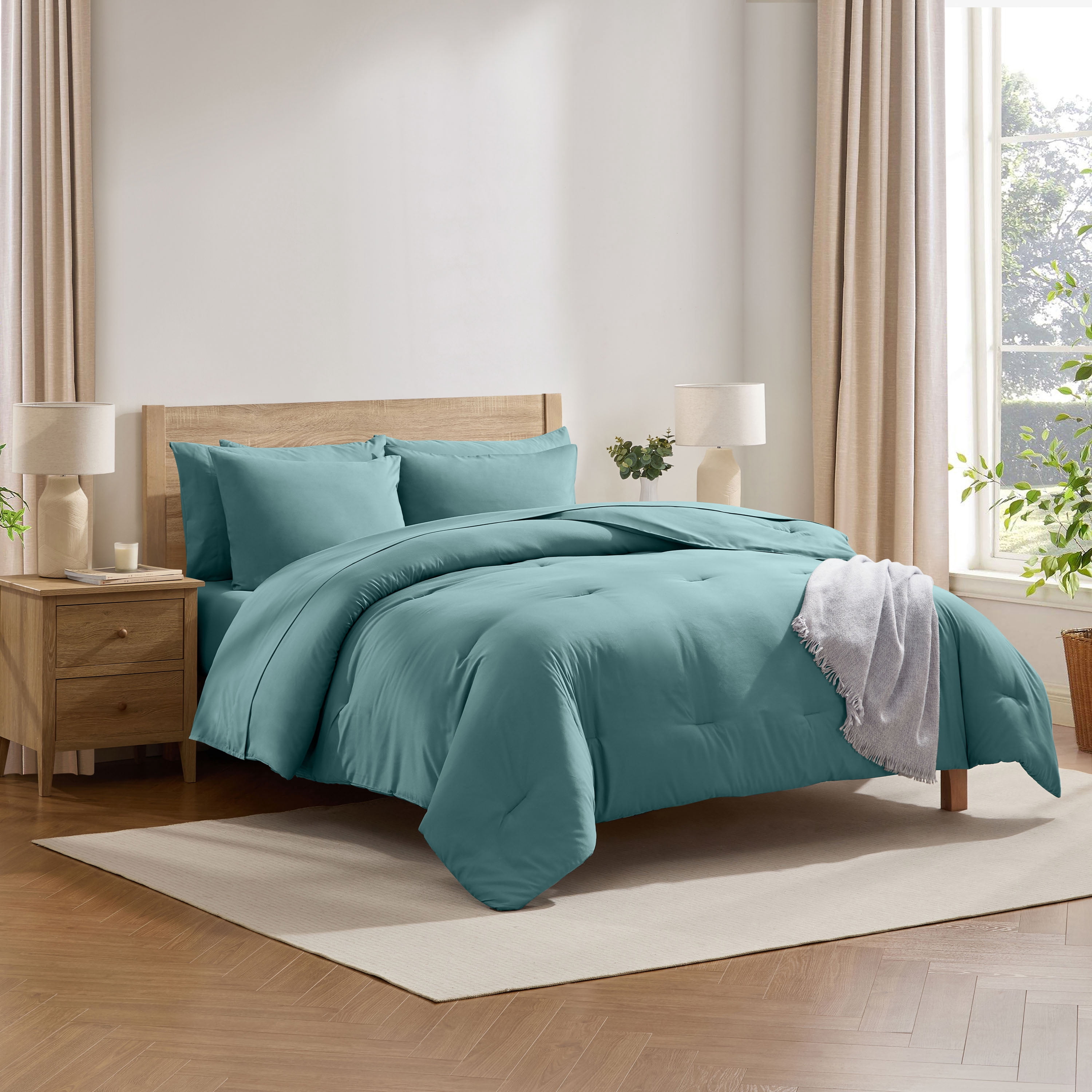 LammaLoe King SizeComforter Set, 7 Piece Bed in a Bag, Ultra Soft Bedding Comforter Set with Sheets, All Season Bed Set, Mineral Blue