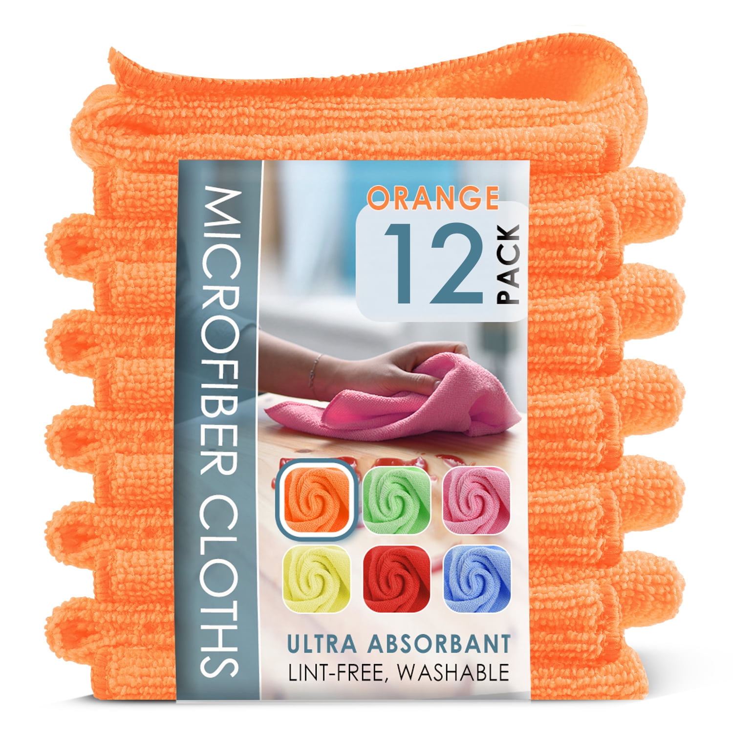 LammaLoe Microfiber Cleaning Cloths, Super Absorbent Cleaning Rags & Car Towels Lint Free, 12x12 Multi-Purpose, 12 Pack, Orange