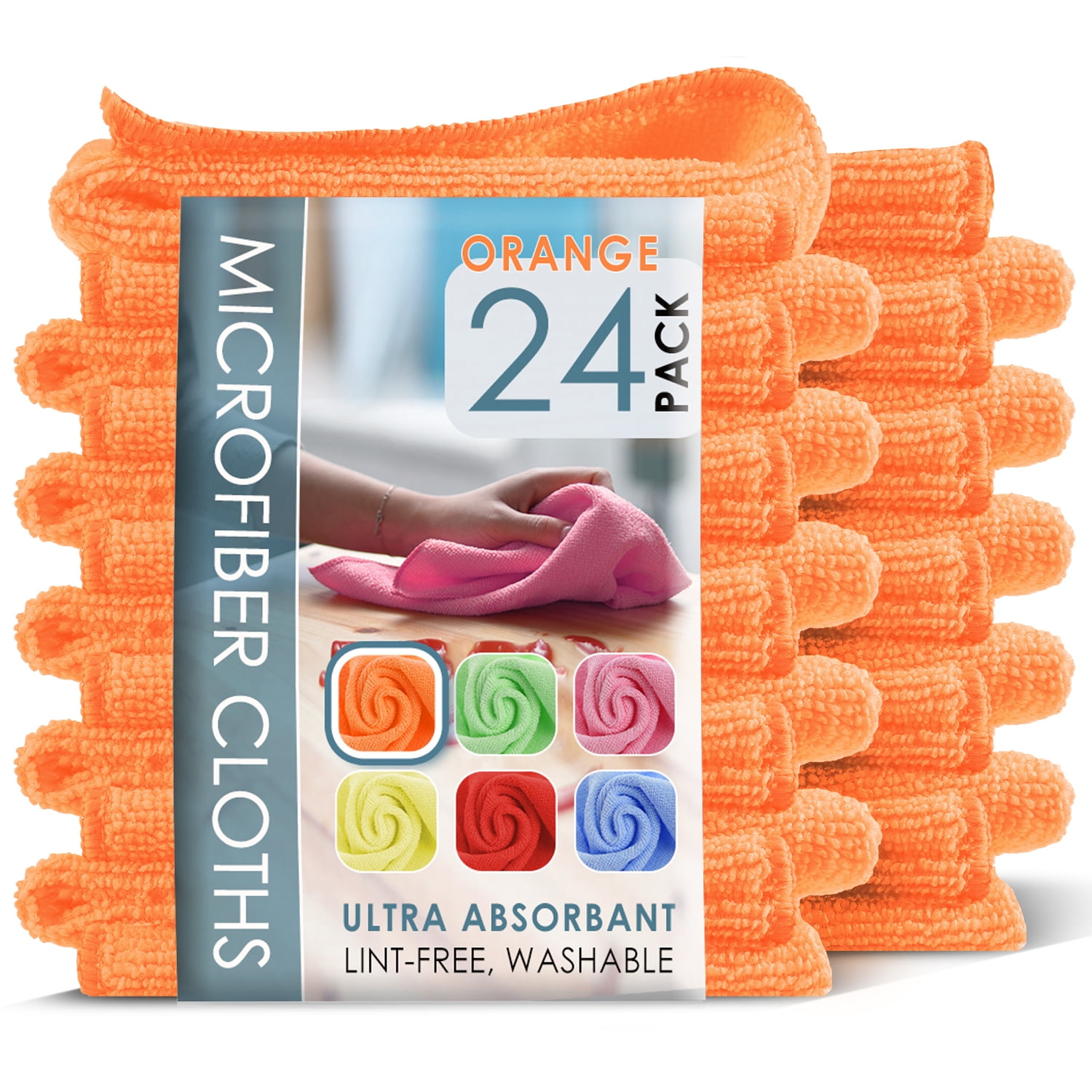 LammaLoe Microfiber Cleaning Cloths, Super Absorbent Cleaning Rags & Car Towels Lint Free, 12x12 Multi-Purpose, 24 Pack, Orange