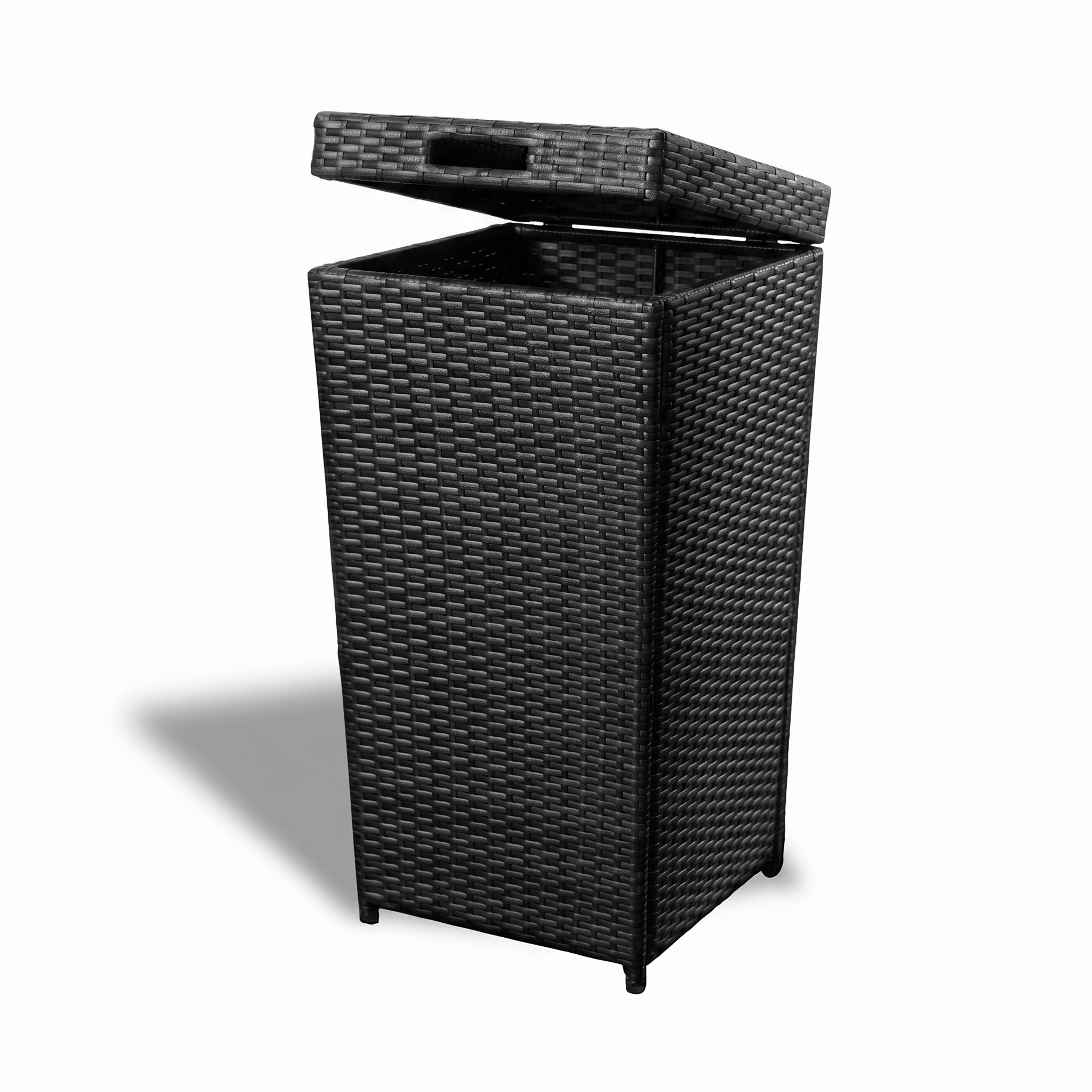 LammaLoe Outdoor Trash Can with Lid, 35 Gallon Wicker Hideaway Trash Can for Outside, Weather Resistant Patio Garbage Can, Black