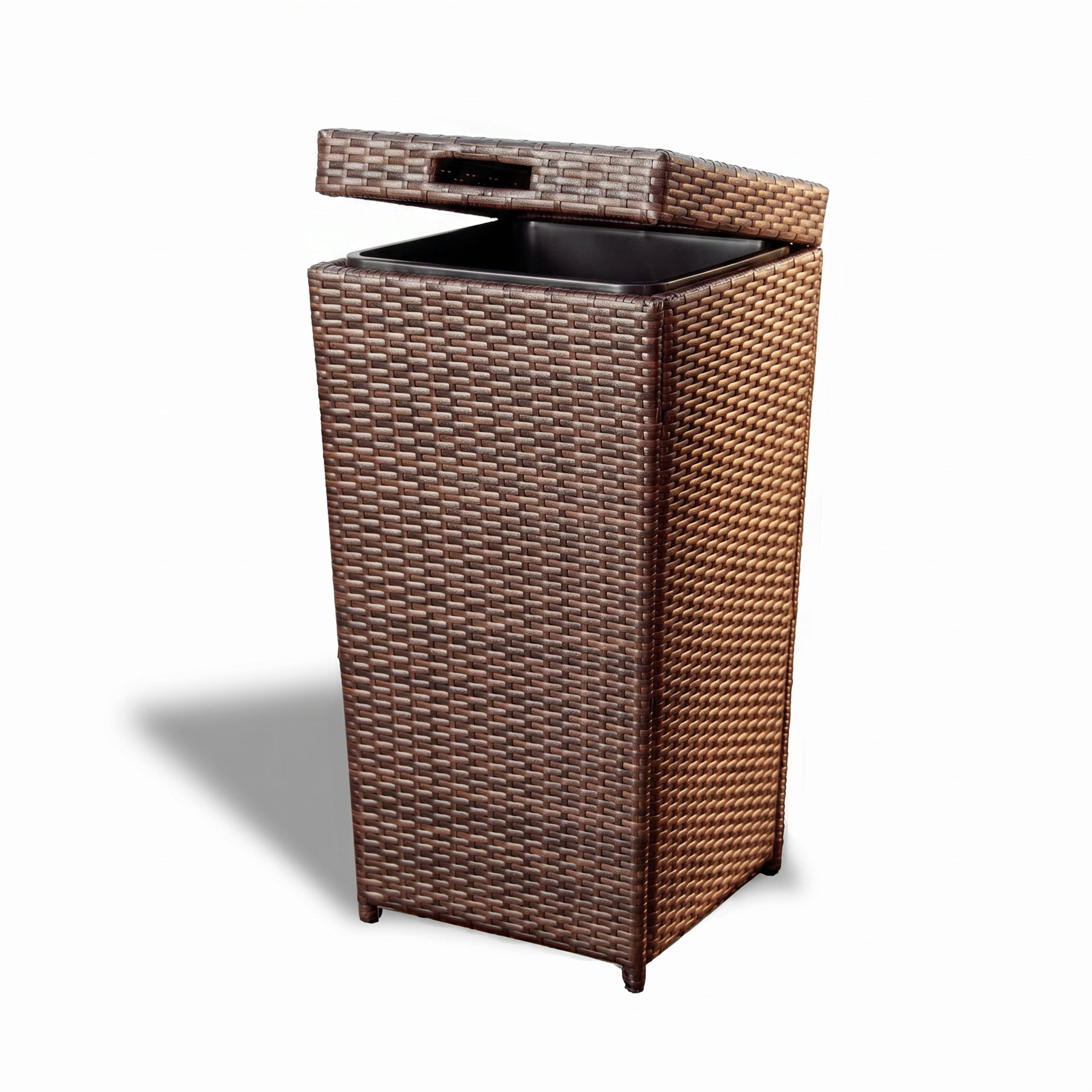 LammaLoe Outdoor Trash Can with Lid, 35 Gallon Wicker Hideaway Trash Can for Outside, Weather Resistant Patio Garbage Can, Brown