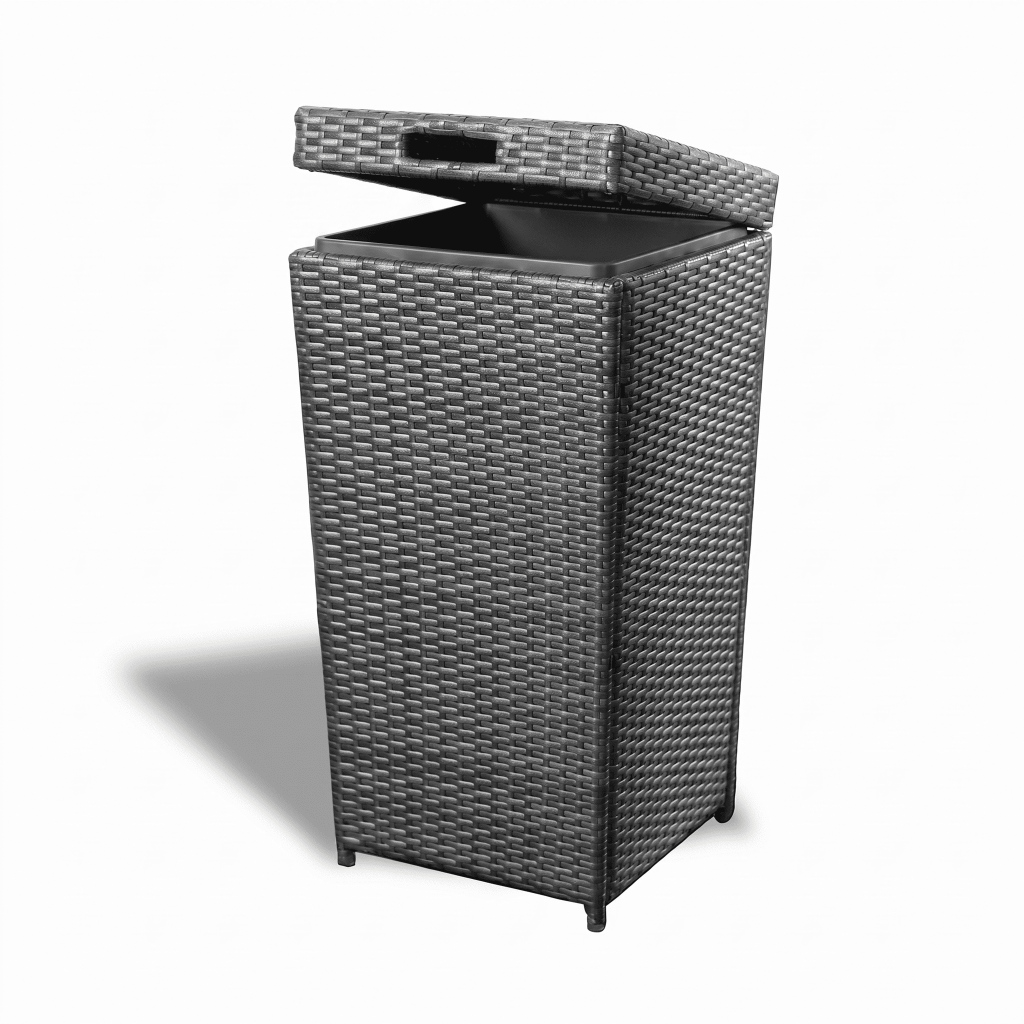 LammaLoe Outdoor Trash Can with Lid, 35 Gallon Wicker Hideaway Trash Can for Outside, Weather Resistant Patio Garbage Can, Gray