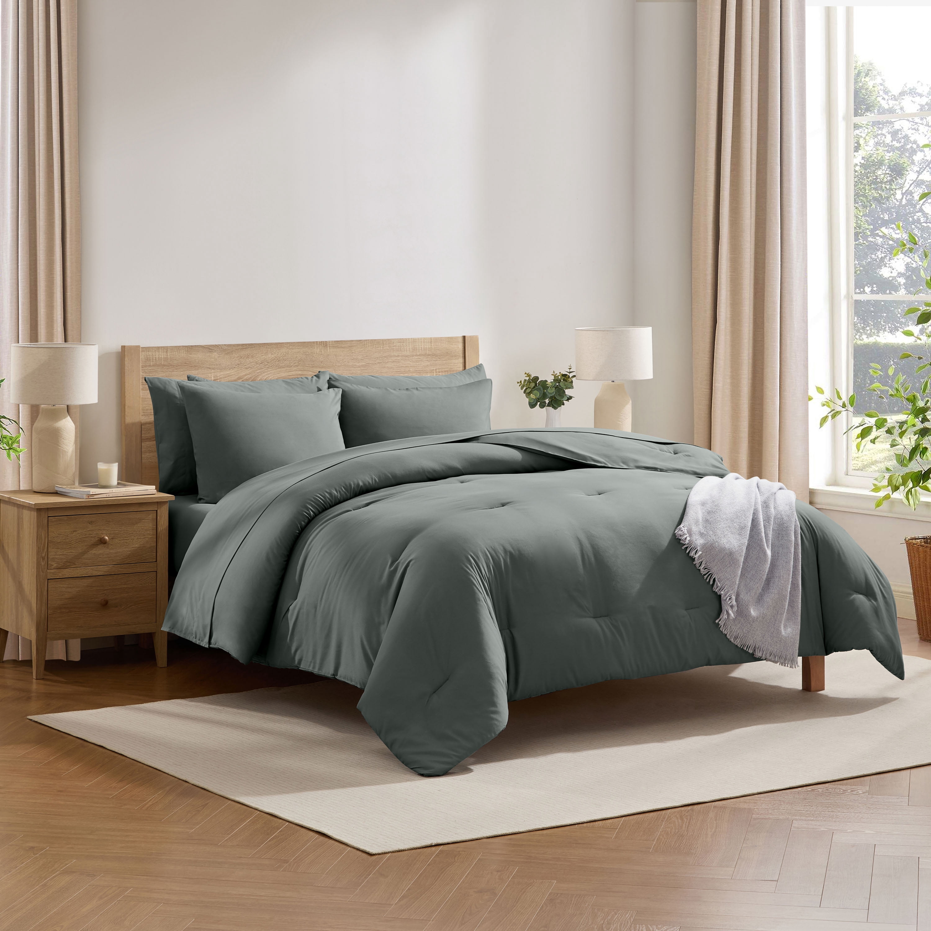 LammaLoe Queen Comforter Set, 7 Piece Bed in a Bag, Ultra Soft Bedding Comforter Set with Sheets, All Season Bed Set, Gentle Pine