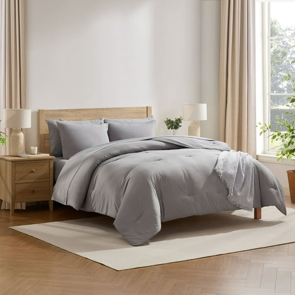 LammaLoe Queen Comforter Set, 7 Piece Bed in a Bag, Ultra Soft Bedding Comforter Set with Sheets, All Season Bed Set, Gray