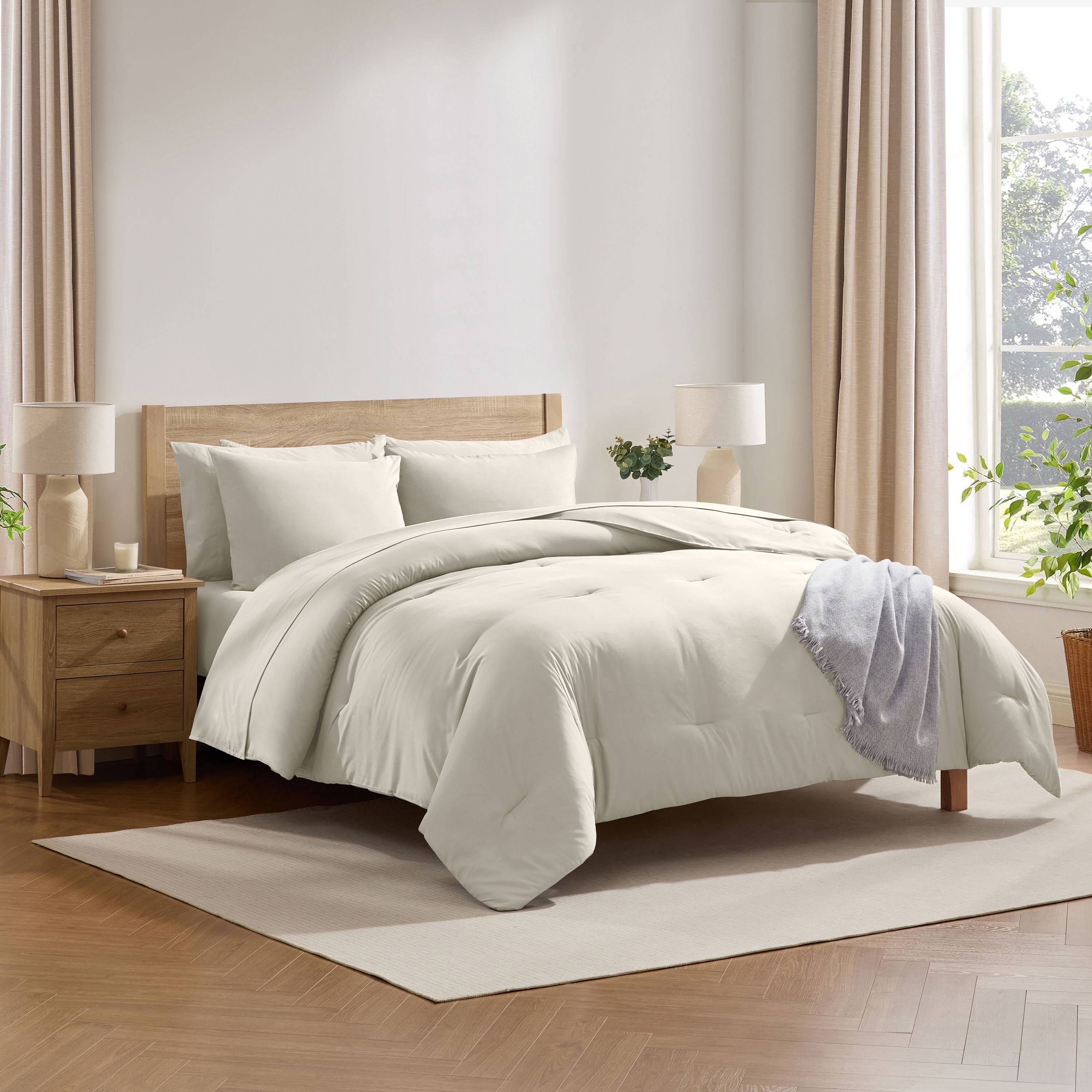 LammaLoe Queen Comforter Set, 7 Piece Bed in a Bag, Ultra Soft Bedding Comforter Set with Sheets, All Season Bed Set, Oatmeal