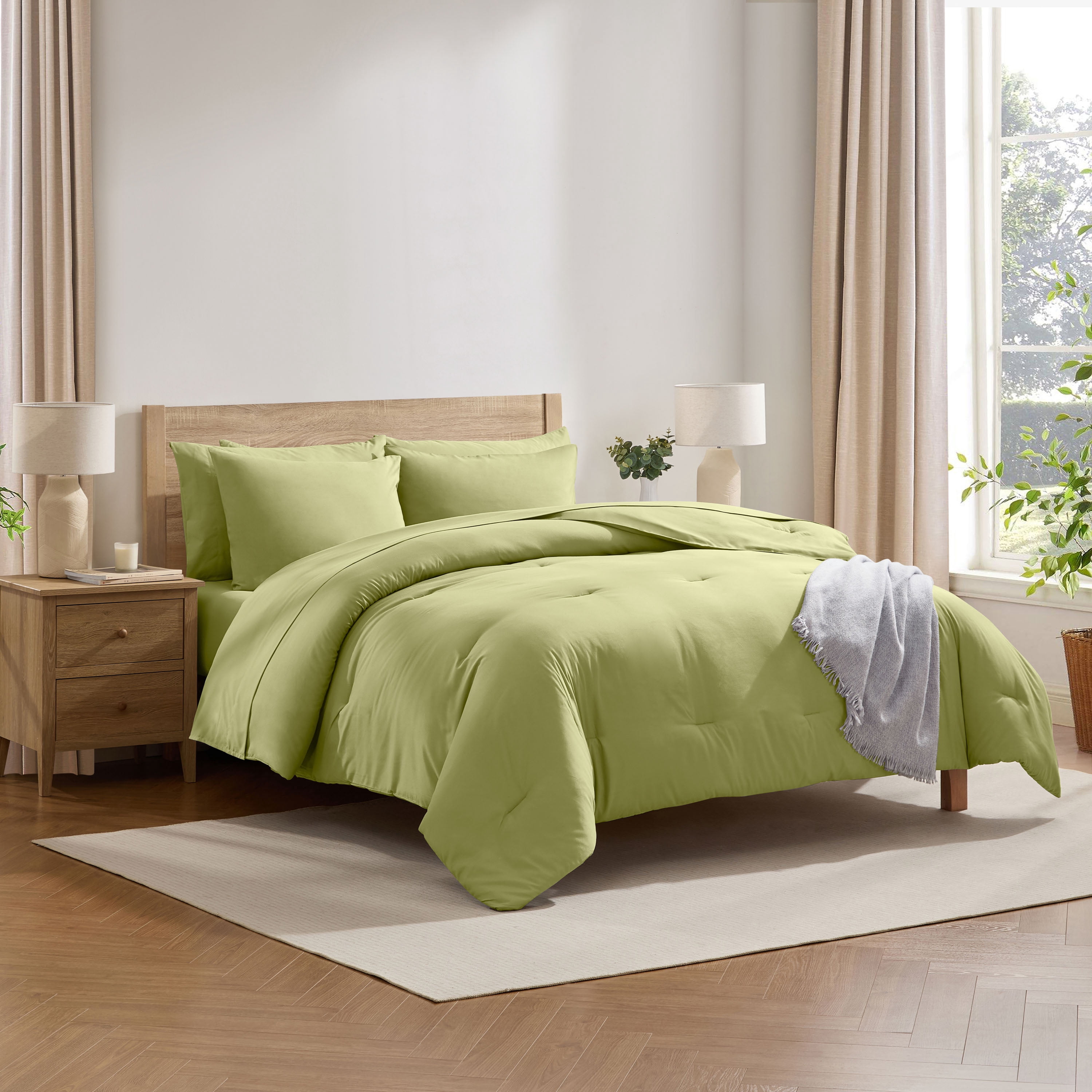 LammaLoe Queen Comforter Set, 7 Piece Bed in a Bag, Ultra Soft Bedding Comforter Set with Sheets, All Season Bed Set, Olive Green