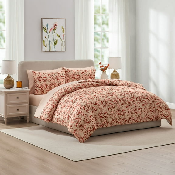 LammaLoe Queen Comforter Set, 7 Piece Biomorphic Bed in a Bag, Bedding Comforter Set with Sheets, Modern Queen Bed Set, Clay