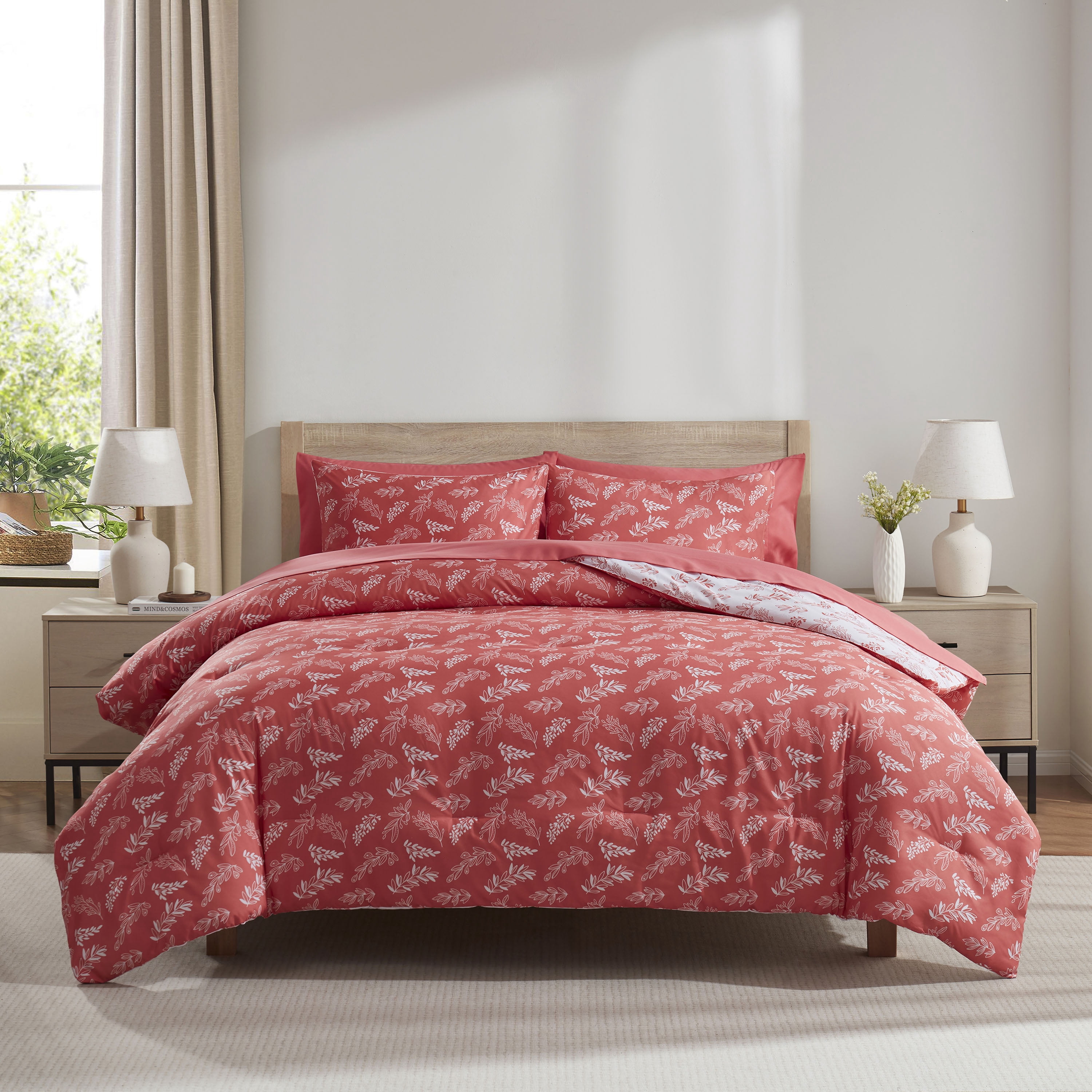 LammaLoe Queen Comforter Set, 7 Piece Botanical Bed in a Bag, Bedding ...