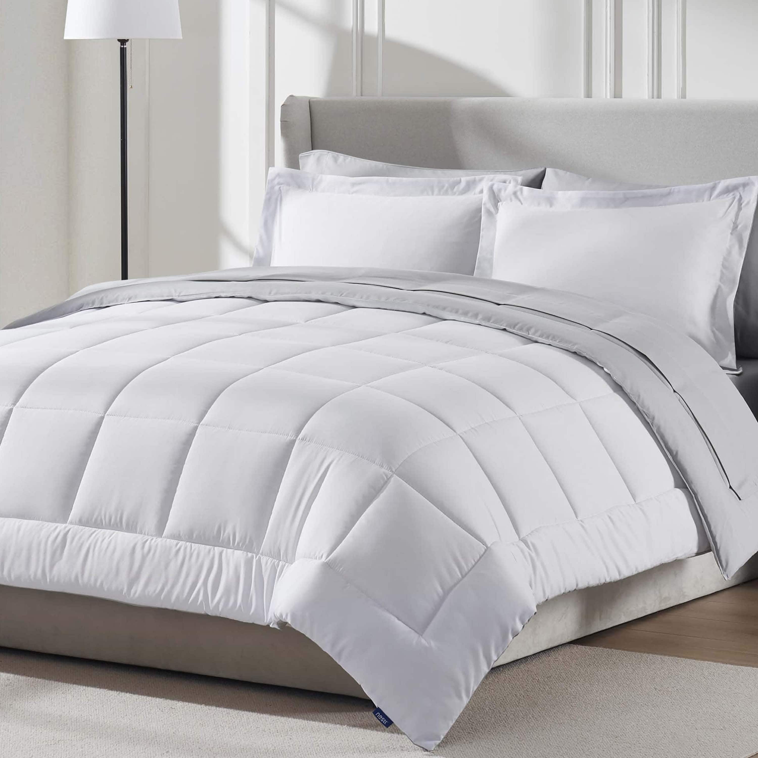 LammaLoe Queen Comforter Set, With Sheets, Reversible Bed In A Bag 7 Piece, Bedding Set, White