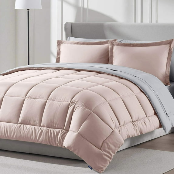 LammaLoe Queen Comforter Set, With Sheets, Bed In A Bag 7 Piece, Bedding Set, Peach Beige