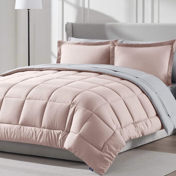 LammaLoe Queen Comforter Set, With Sheets, Bed In A Bag 7 Piece, Bedding Set, Peach Beige