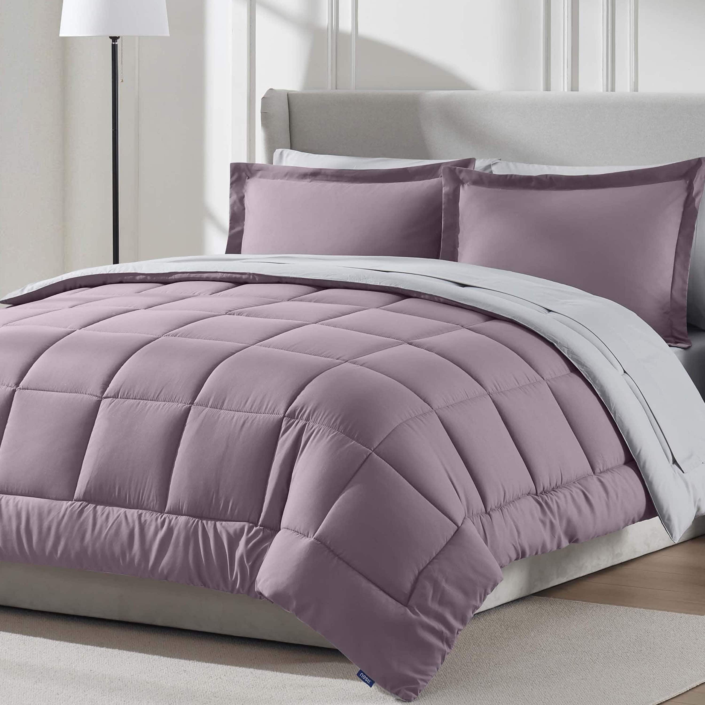 LammaLoe Queen Comforter Set, With Sheets, Reversible Bed In A Bag 7 Piece, Bedding Set, Dusty Purple