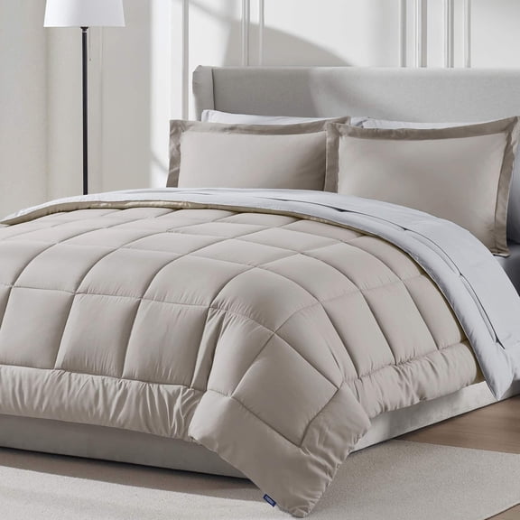 LammaLoe Queen Comforter Set, With Sheets, Reversible Bed In A Bag 7 Piece, Bedding Set, Linen