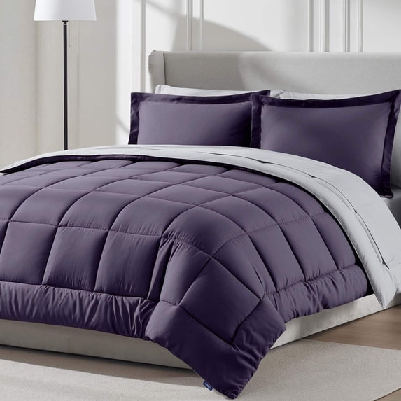 LammaLoe Queen Comforter Set, With Sheets, Reversible Bed In A Bag 7 Piece, Bedding Set, Purple