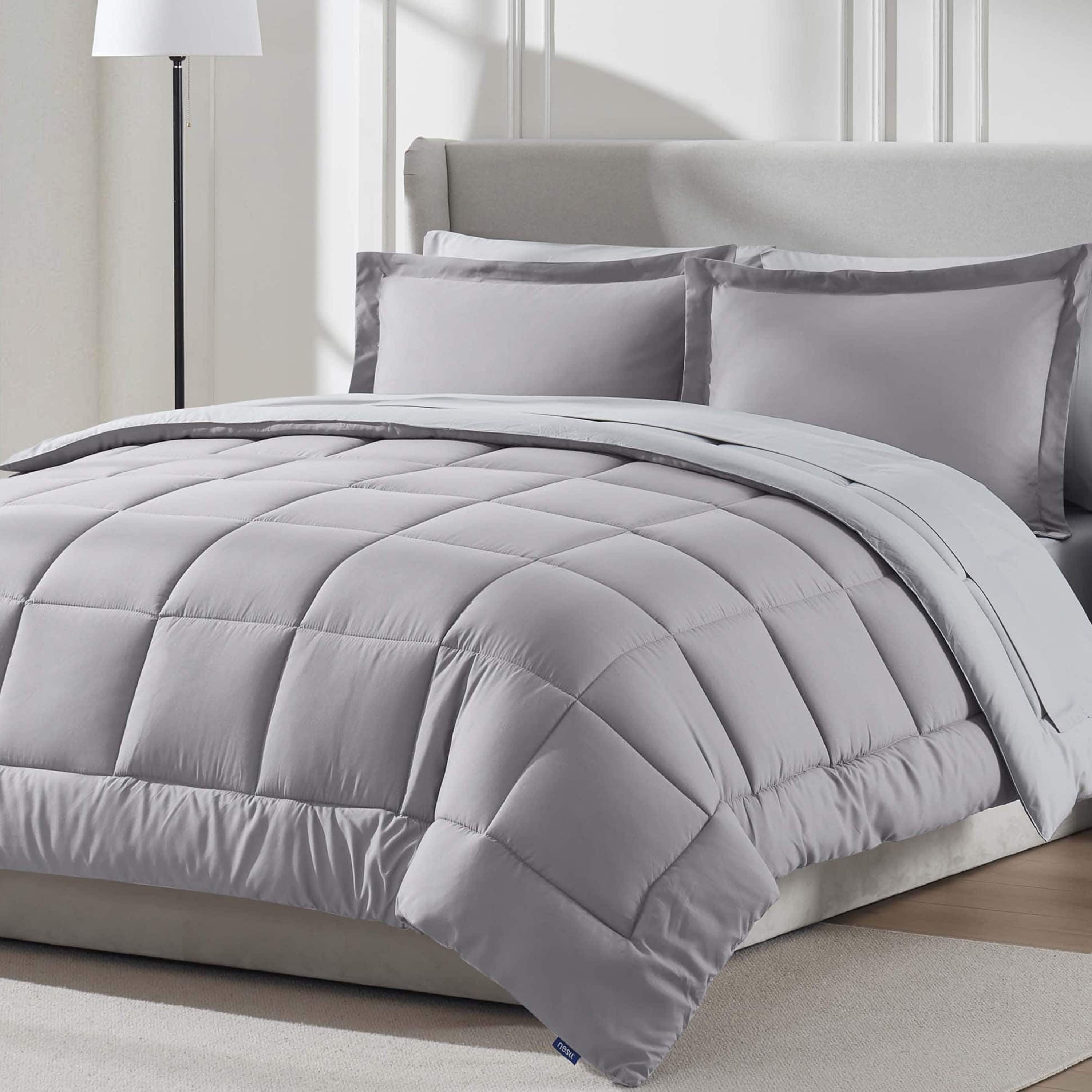 LammaLoe Queen Comforter Set, With Sheets, Reversible Bed In A Bag 7 Piece, Bedding Set, Grey Lavender