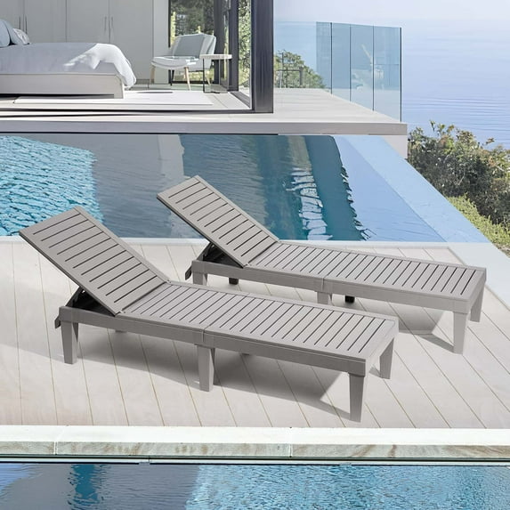 LammaLoe Set of 2 Chaise Outdoor Lounge Chairs for Pool Chairs or Patio Furniture, Gray