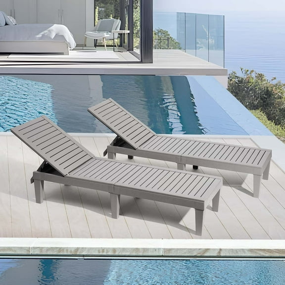 LammaLoe Set of 2 Chaise Outdoor Lounge Chairs for Pool Chairs or Patio Furniture, Gray
