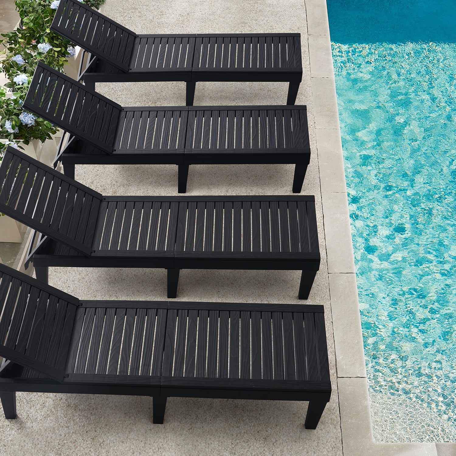 LammaLoe Set of 4 Chaise Outdoor Lounge Chairs for Pool Chairs or Patio Furniture, Black