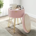 thumbnail image 1 of LammaLoe Small Round Ottoman with Storage, Pleated Velvet Ottoman Foot Stool with Lid, Upholstered Vanity Stool for Living Room & Bedroom, Pink, 1 of 8