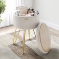 thumbnail image 1 of LammaLoe Small Round Ottoman with Storage, Textured Velvet Ottoman Foot Stool with Lid, Upholstered Vanity Stool for Living Room & Bedroom, Cream, 1 of 8