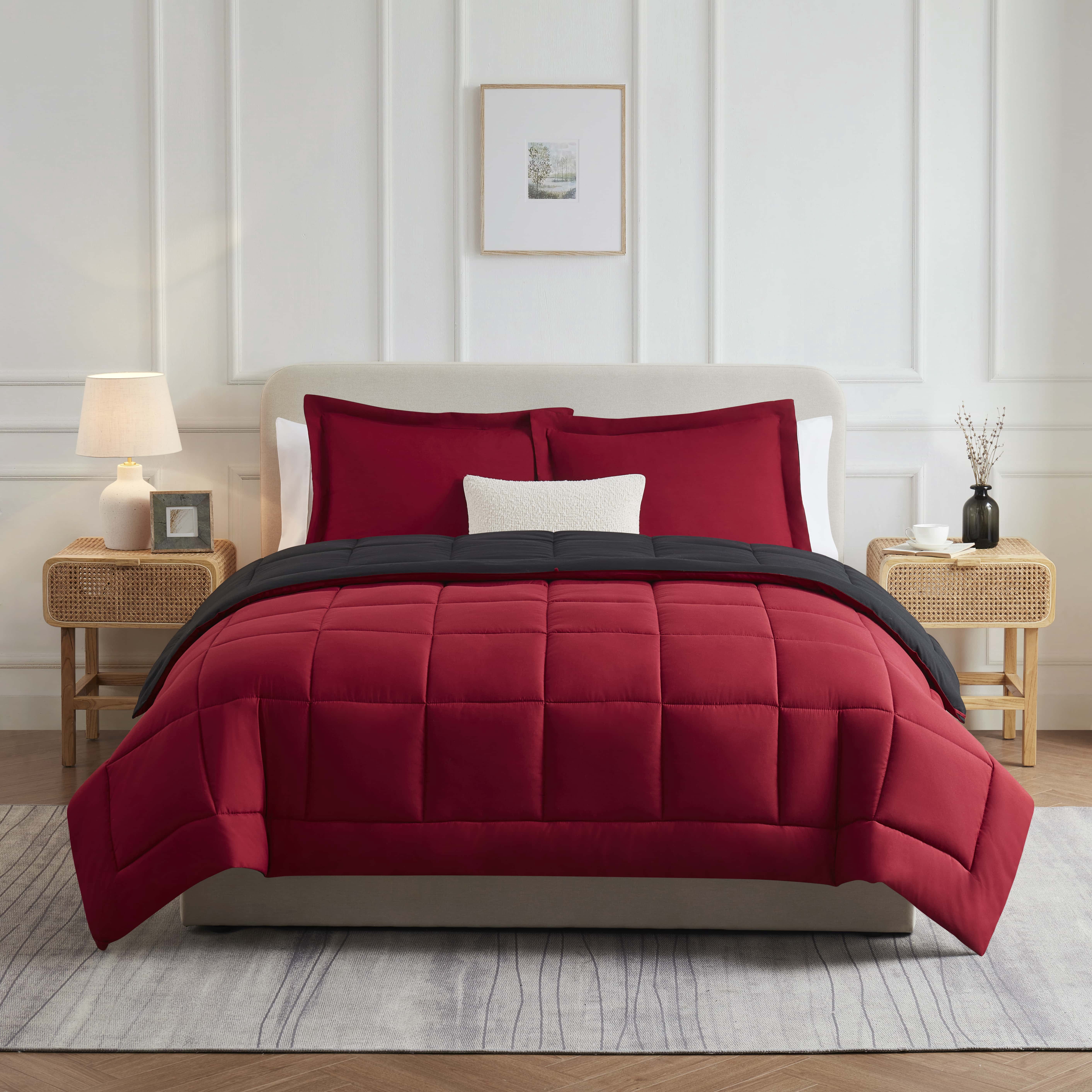 LammaLoe Twin Comforter, Quilted Down Alternative Comforter, All Season Duvet Insert Burgundy/Black