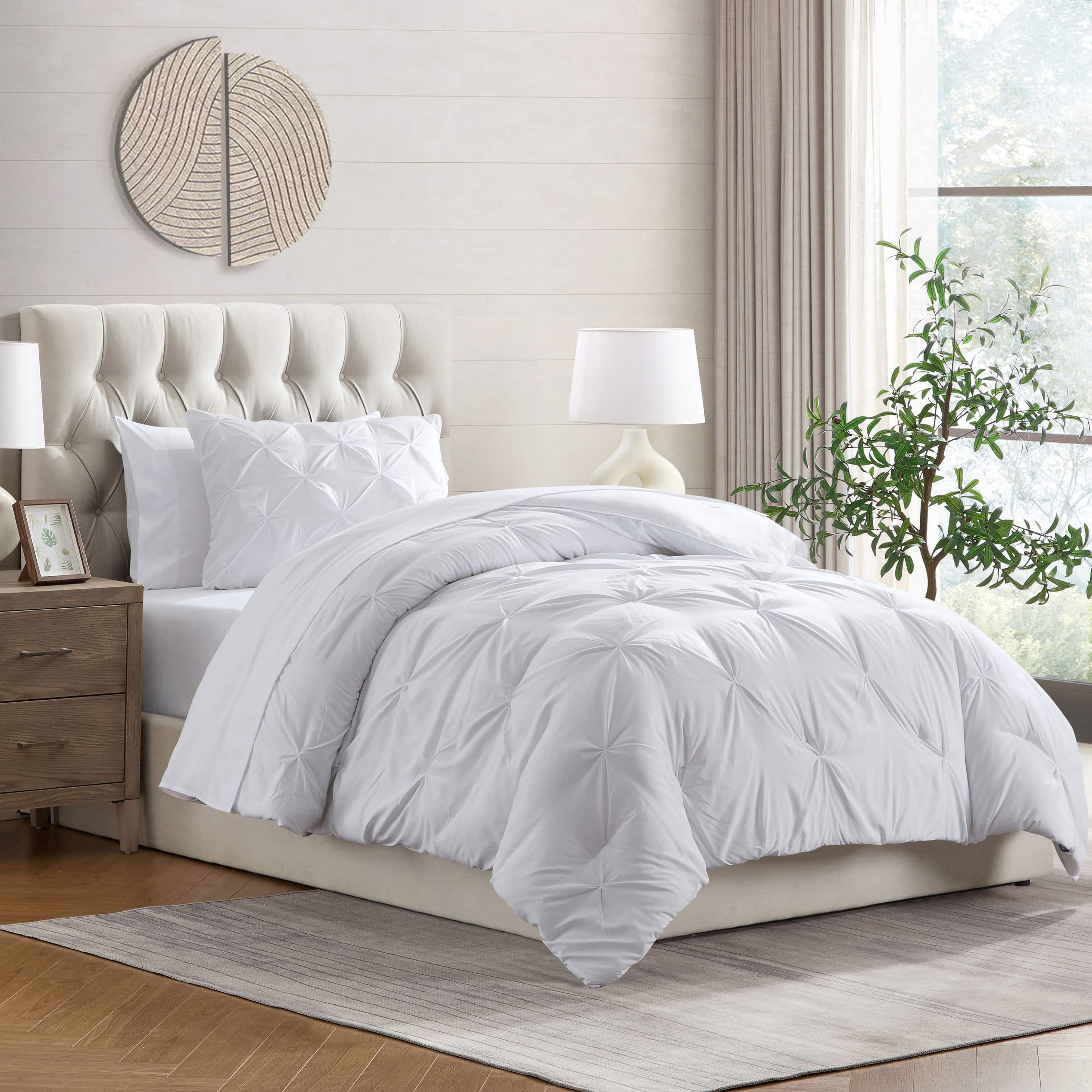 LammaLoe Twin Comforter Sets, 5 Piece Bed In A Bag Pintuck Bedding Sets, Stone Blue