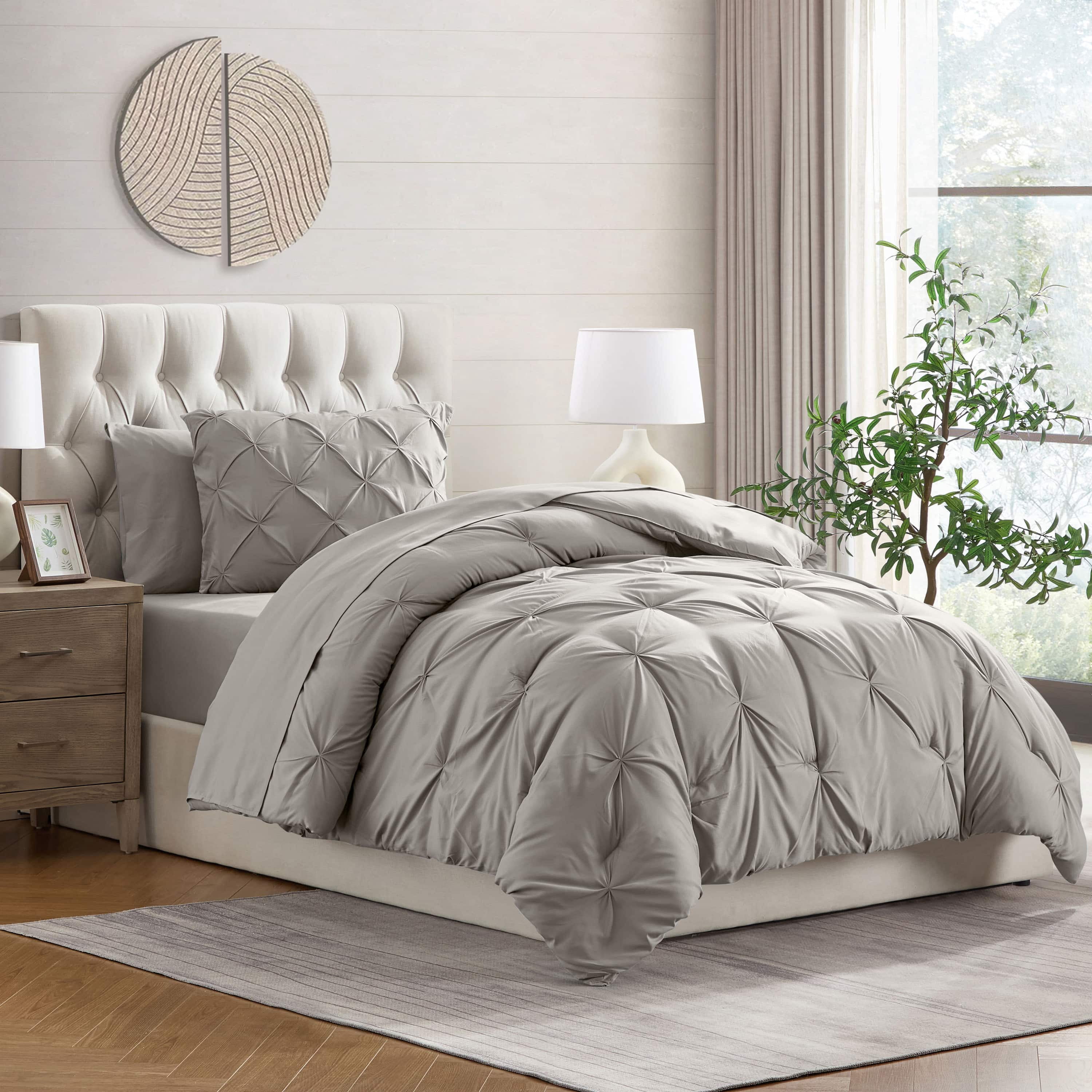 LammaLoe Twin Comforter Sets, 5 Piece Bed In A Bag Pintuck Bedding Sets, linen
