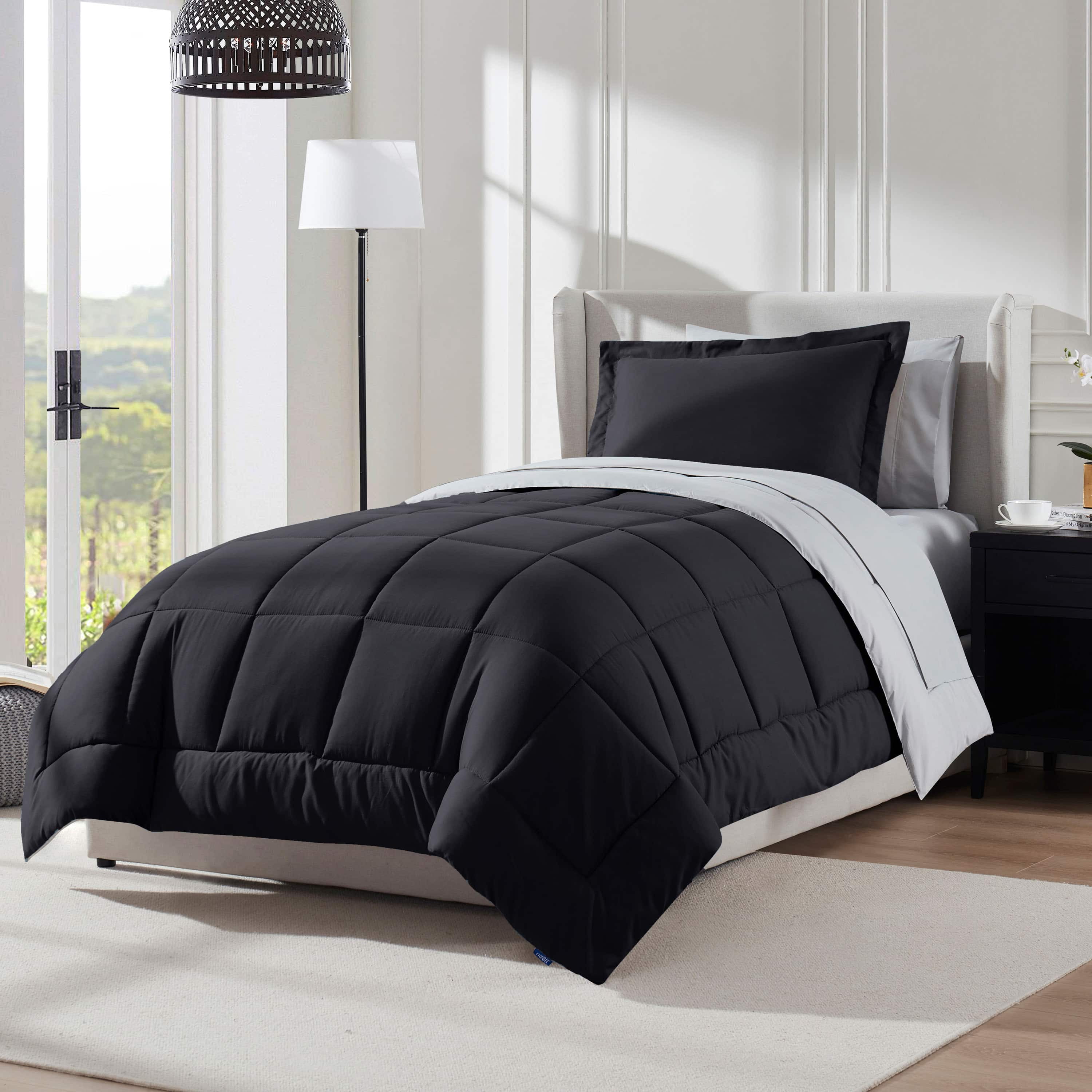 LammaLoe Twin Comforter Set, With Sheets, Reversible Bed In A Bag 5 Piece, Bedding Set, Black