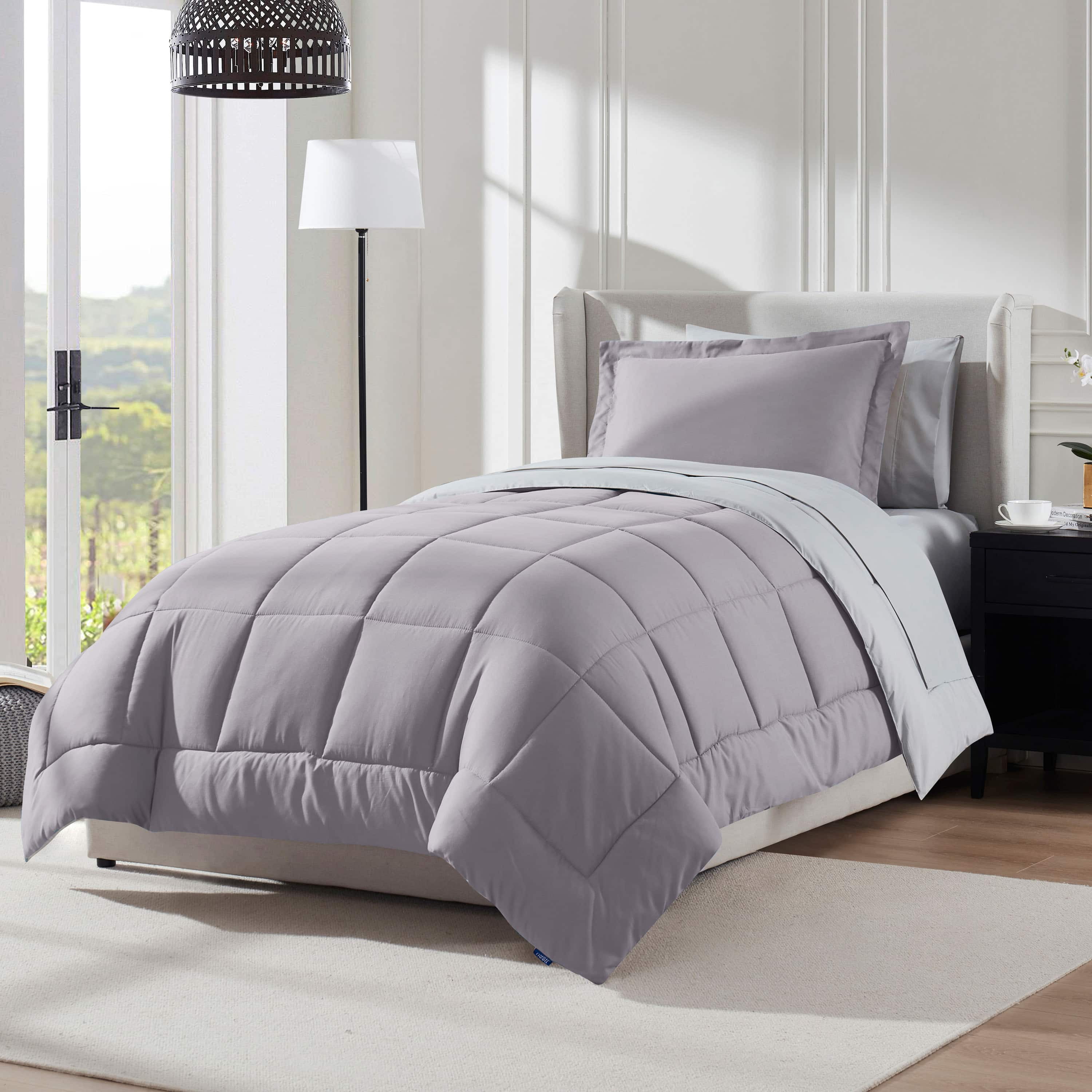 LammaLoe Twin XL Comforter Set, With Sheets, Reversible Bed In A Bag 5 Piece, Bedding Set, Grey Lavender