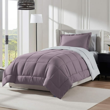 LammaLoe Twin Comforter Set, With Sheets, Reversible Bed In A Bag 5 Piece, Bedding Set, Dusty Purple
