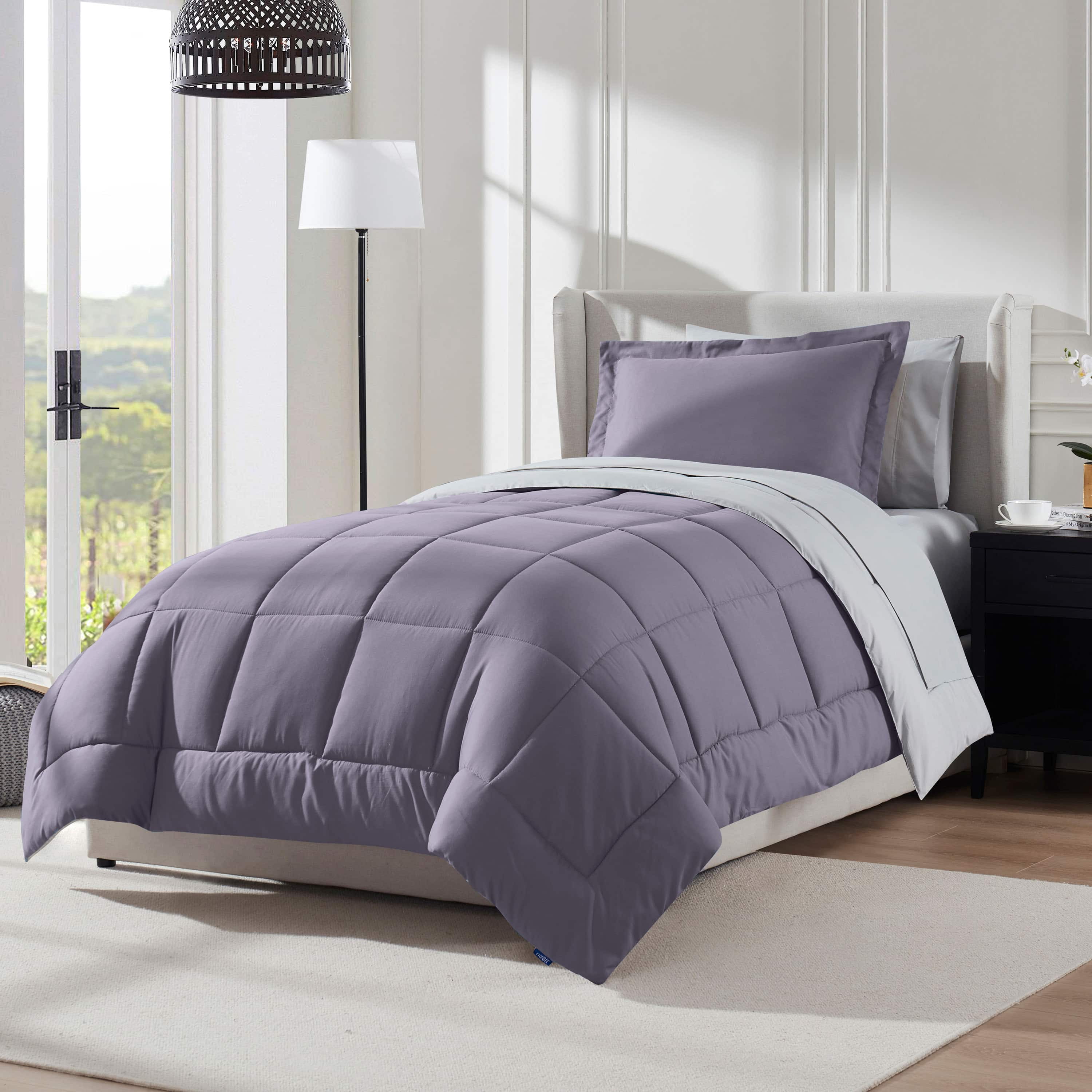 LammaLoe Twin Comforter Set, With Sheets, Reversible Bed In A Bag 5 Piece, Bedding Set, Grayish Purple