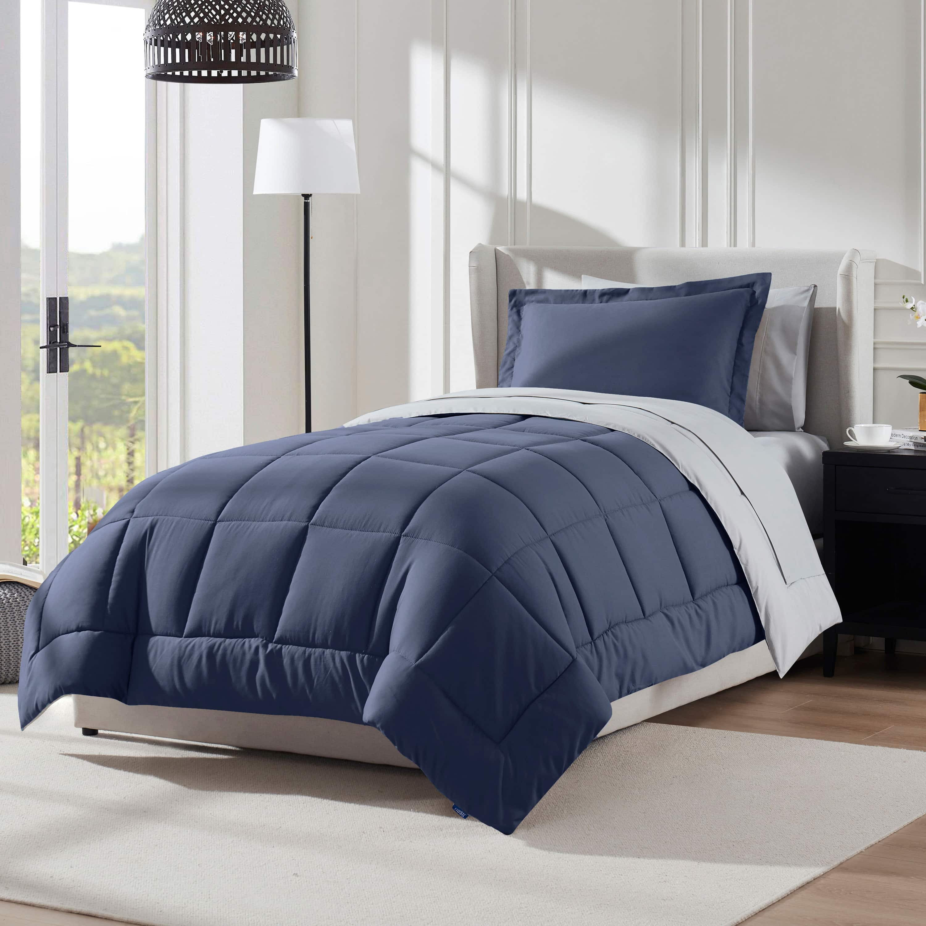 LammaLoe Twin XL Comforter Set, With Sheets, Reversible Bed In A Bag 5 Piece, Bedding Set, Navy