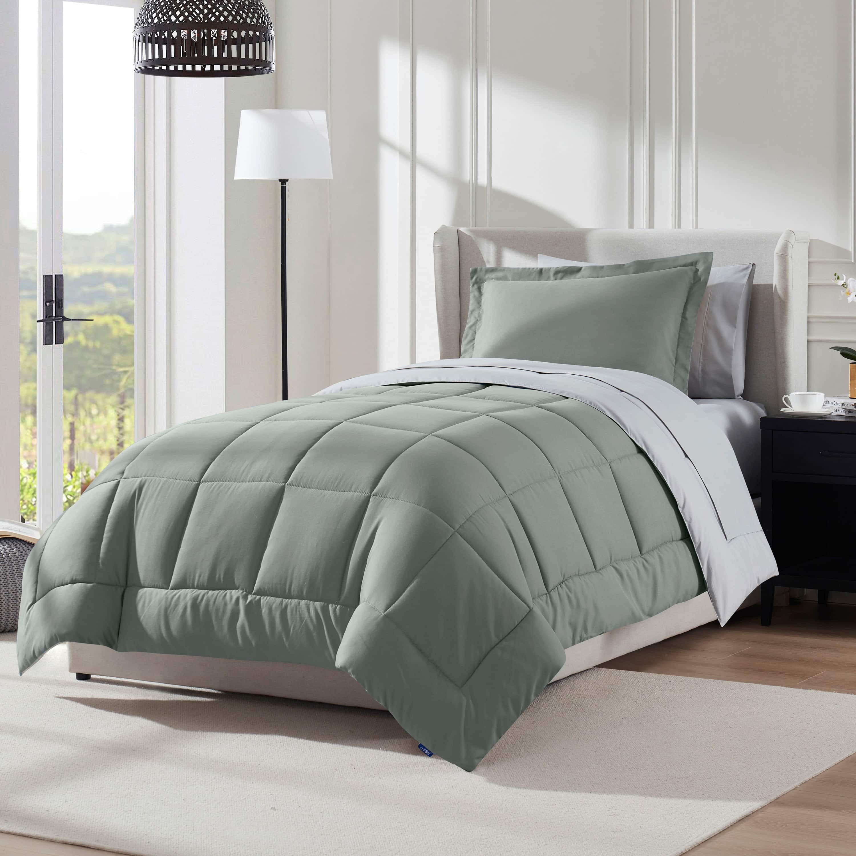 LammaLoe Twin Comforter Set, With Sheets, Reversible Bed In A Bag 5 Piece, Bedding Set, Sage Green