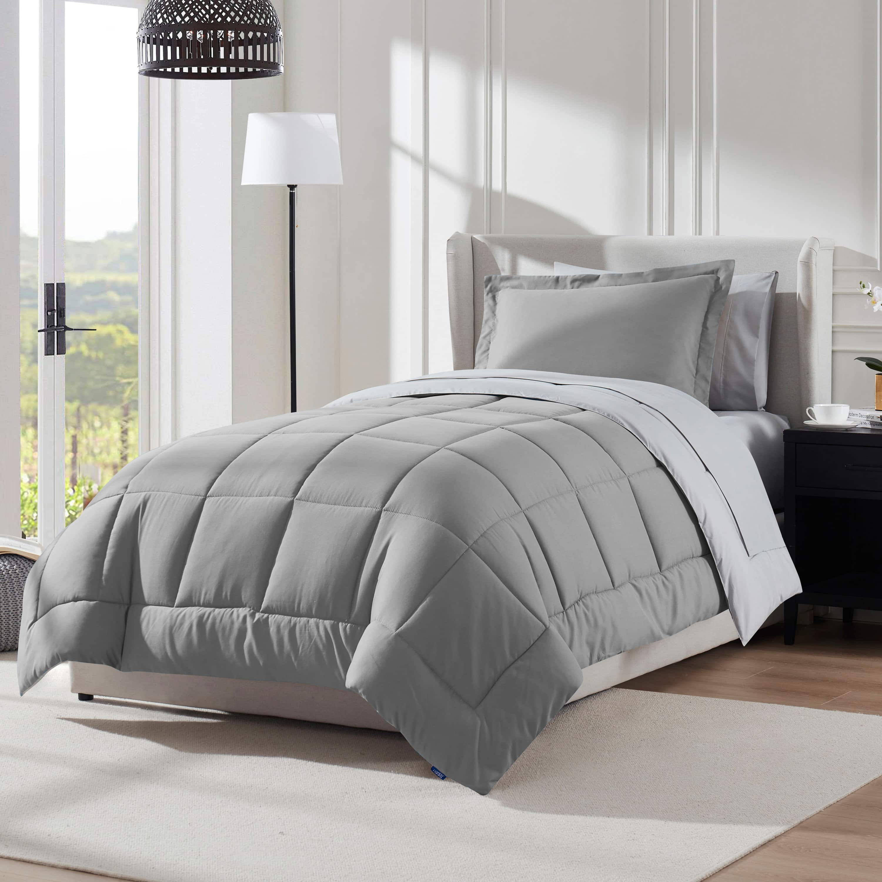 LammaLoe Twin Comforter Set, With Sheets, Reversible Bed In A Bag 5 Piece, Bedding Set, Grey