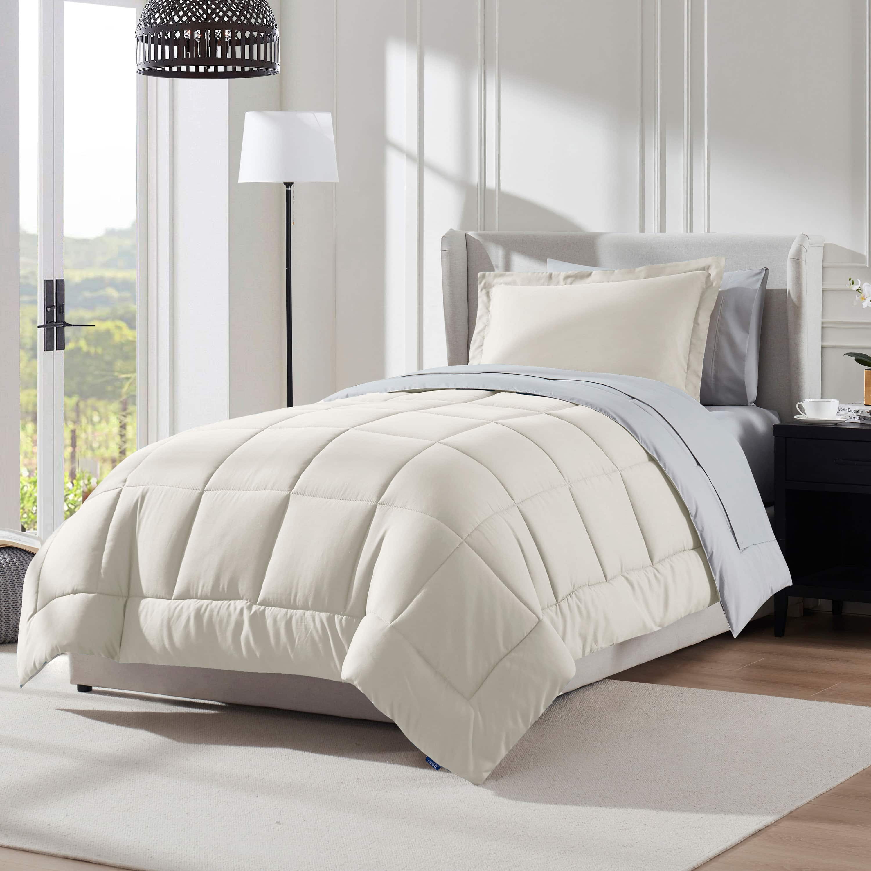 LammaLoe Twin XL Comforter Set, With Sheets, Reversible Bed In A Bag 5 Piece, Bedding Set, Off White
