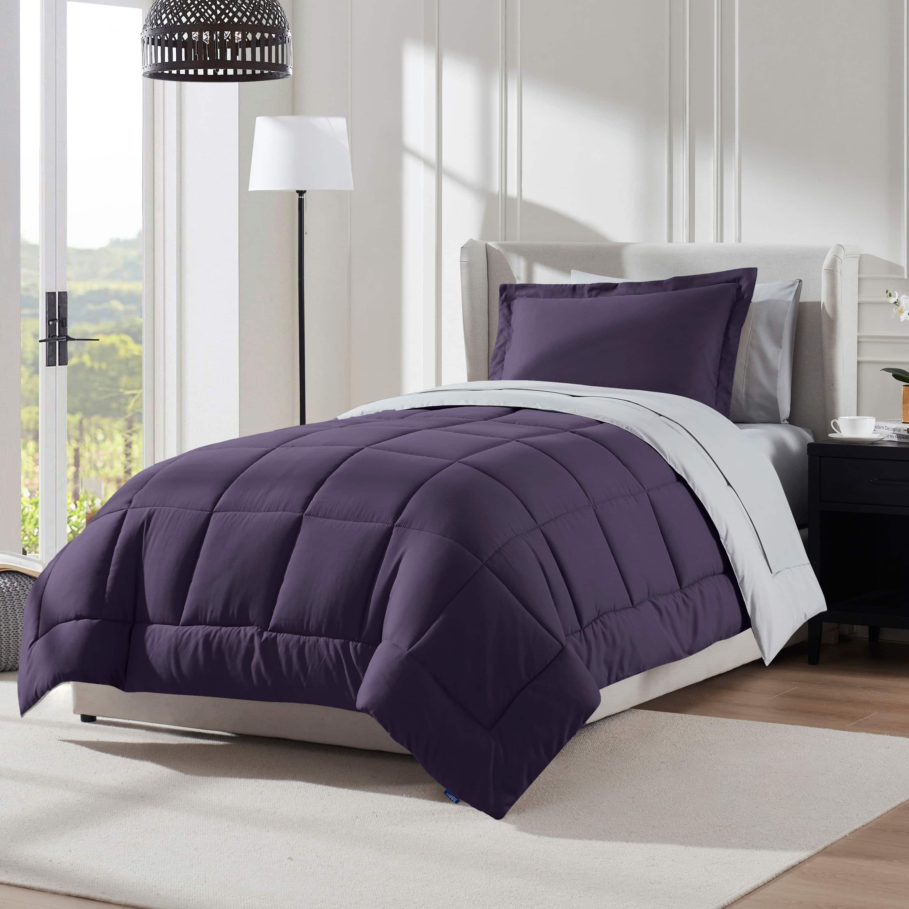 LammaLoe Twin Comforter Set, With Sheets, Reversible Bed In A Bag 5 Piece, Bedding Set, Purple