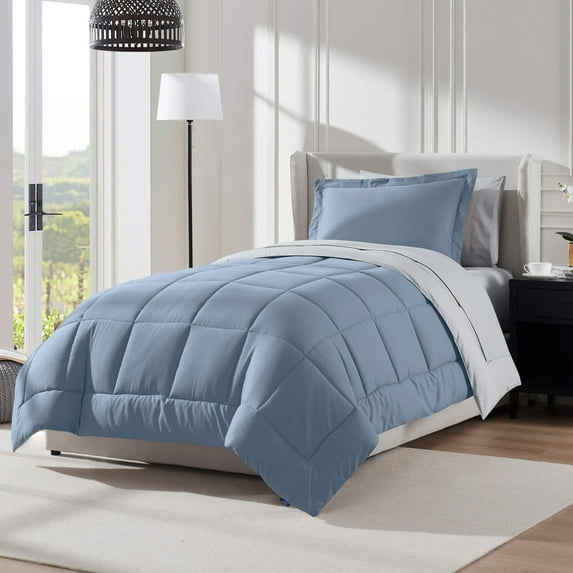 LammaLoe Twin XL Comforter Set, With Sheets, Reversible Bed In A Bag 5 Piece, Bedding Set, Stone Blue