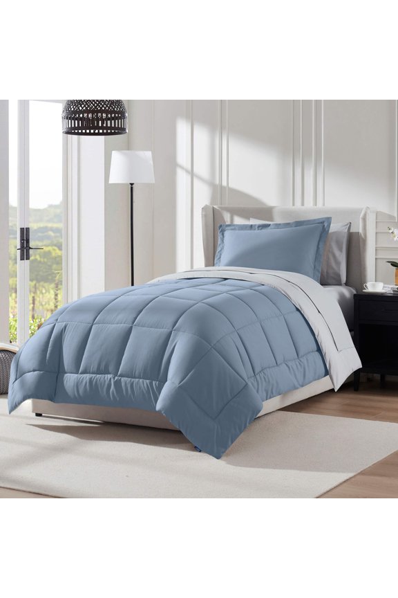 Twin Comforter Set, With Sheets, Reversible Bed In A Bag 5 Piece, Bedding Set, Stone Blue