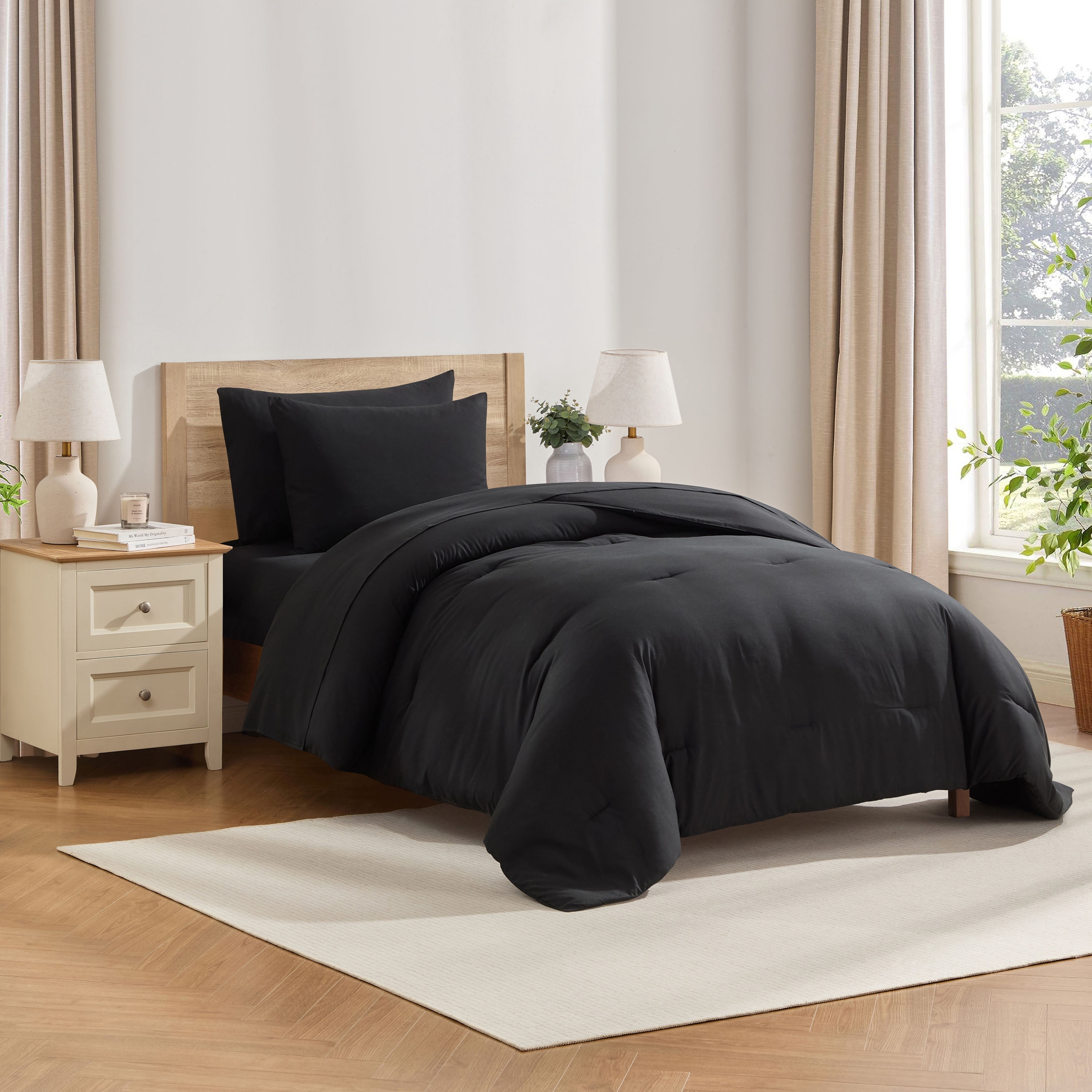 LammaLoe Twin Comforter Sets, 5 Piece Bed in a Bag, Ultra Soft Bedding Comforter Set with Sheets, All Season Bed Set, Black