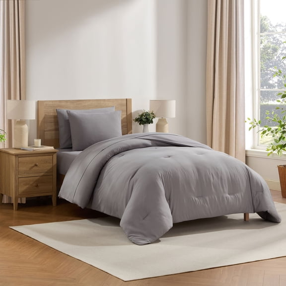 LammaLoe Twin Comforter Sets, 5 Piece Bed in a Bag, Ultra Soft Bedding Comforter Set with Sheets, All Season Bed Set, Gray
