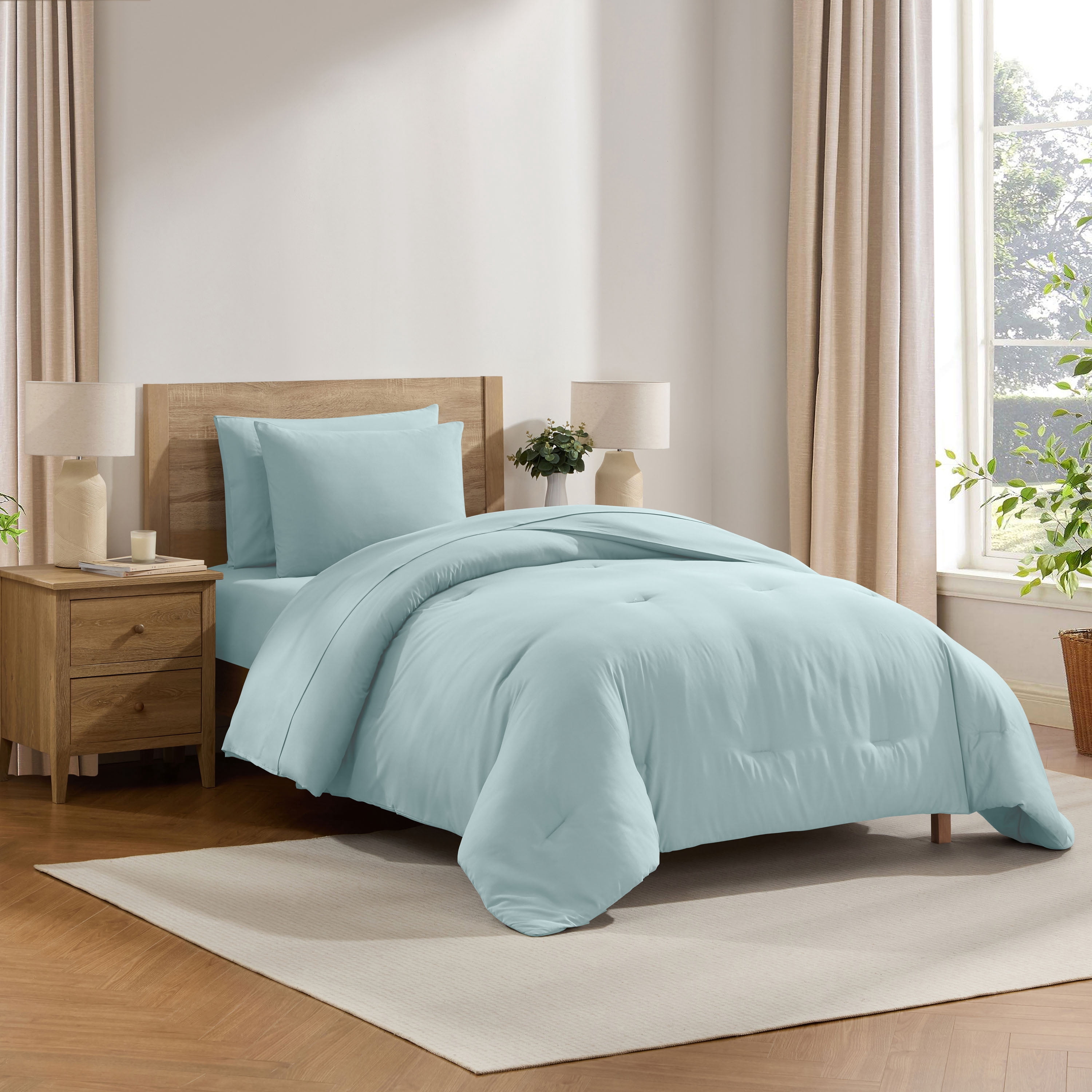 LammaLoe Twin Comforter Sets, 5 Piece Bed in a Bag, Ultra Soft Bedding Comforter Set with Sheets, All Season Bed Set, Light Baby Blue