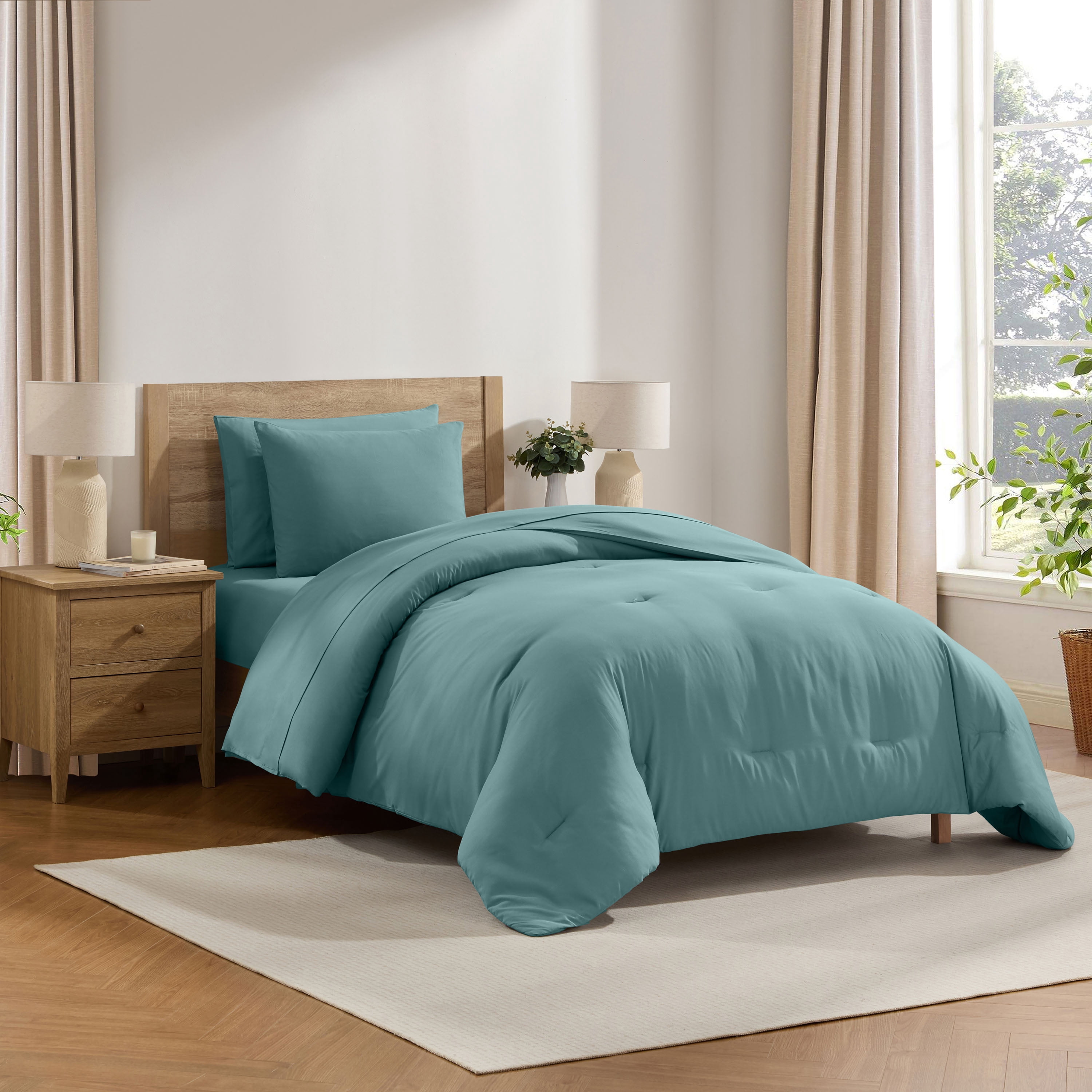 LammaLoe Twin Comforter Sets, 5 Piece Bed in a Bag, Ultra Soft Bedding Comforter Set with Sheets, All Season Bed Set, Mineral Blue