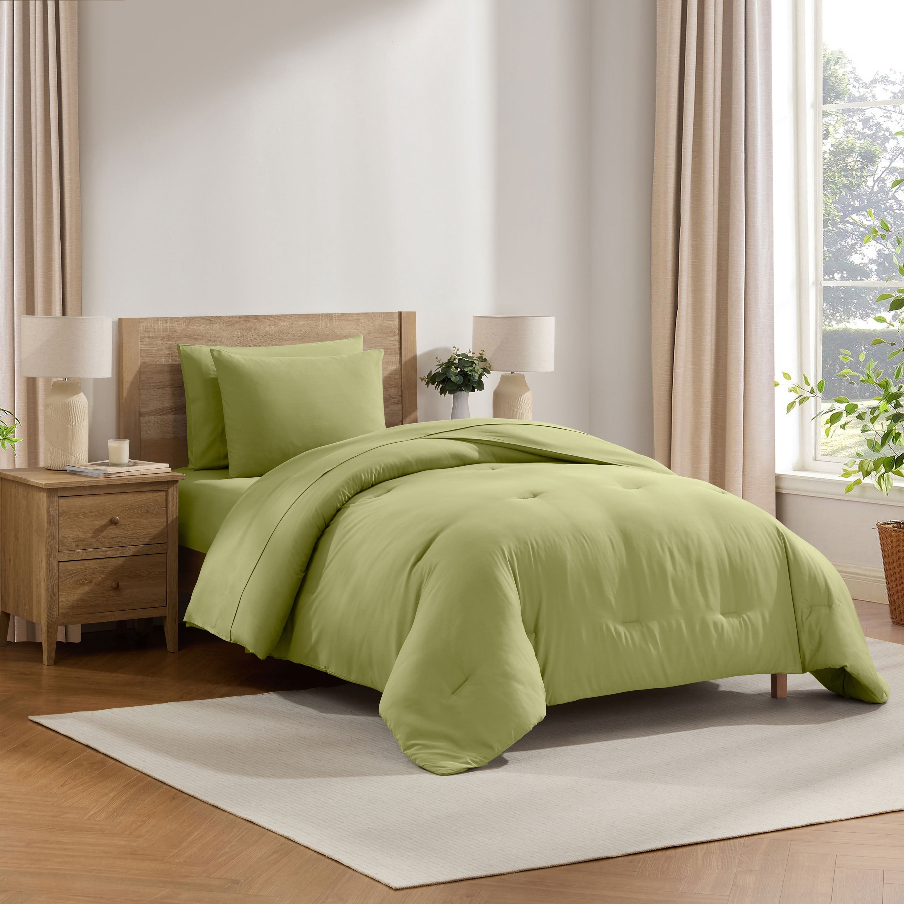 LammaLoe Twin Comforter Sets, 5 Piece Bed in a Bag, Ultra Soft Bedding Comforter Set with Sheets, All Season Bed Set, Olive Green
