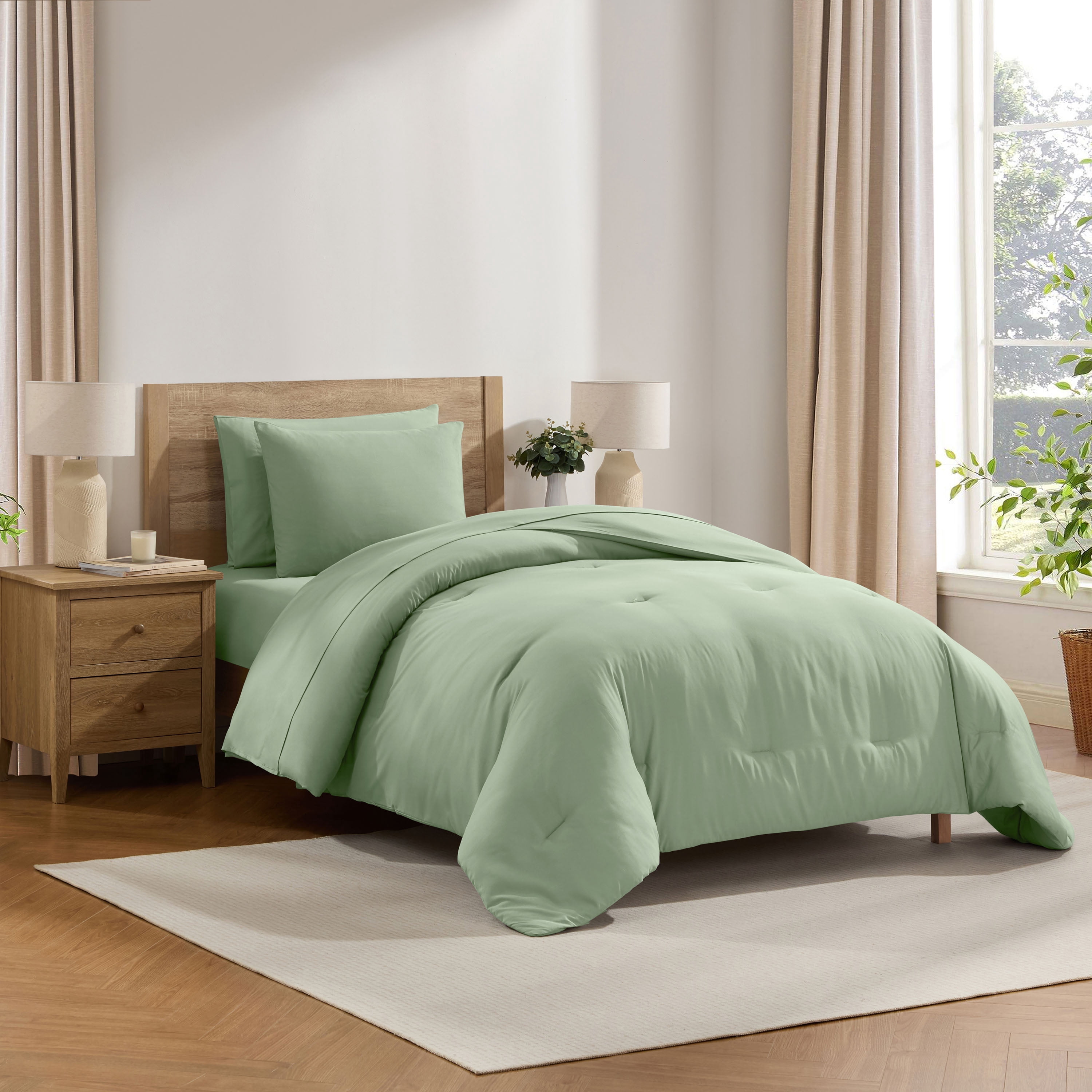 LammaLoe Twin Comforter Sets, 5 Piece Bed in a Bag, Ultra Soft Bedding Comforter Set with Sheets, All Season Bed Set, Sage Green