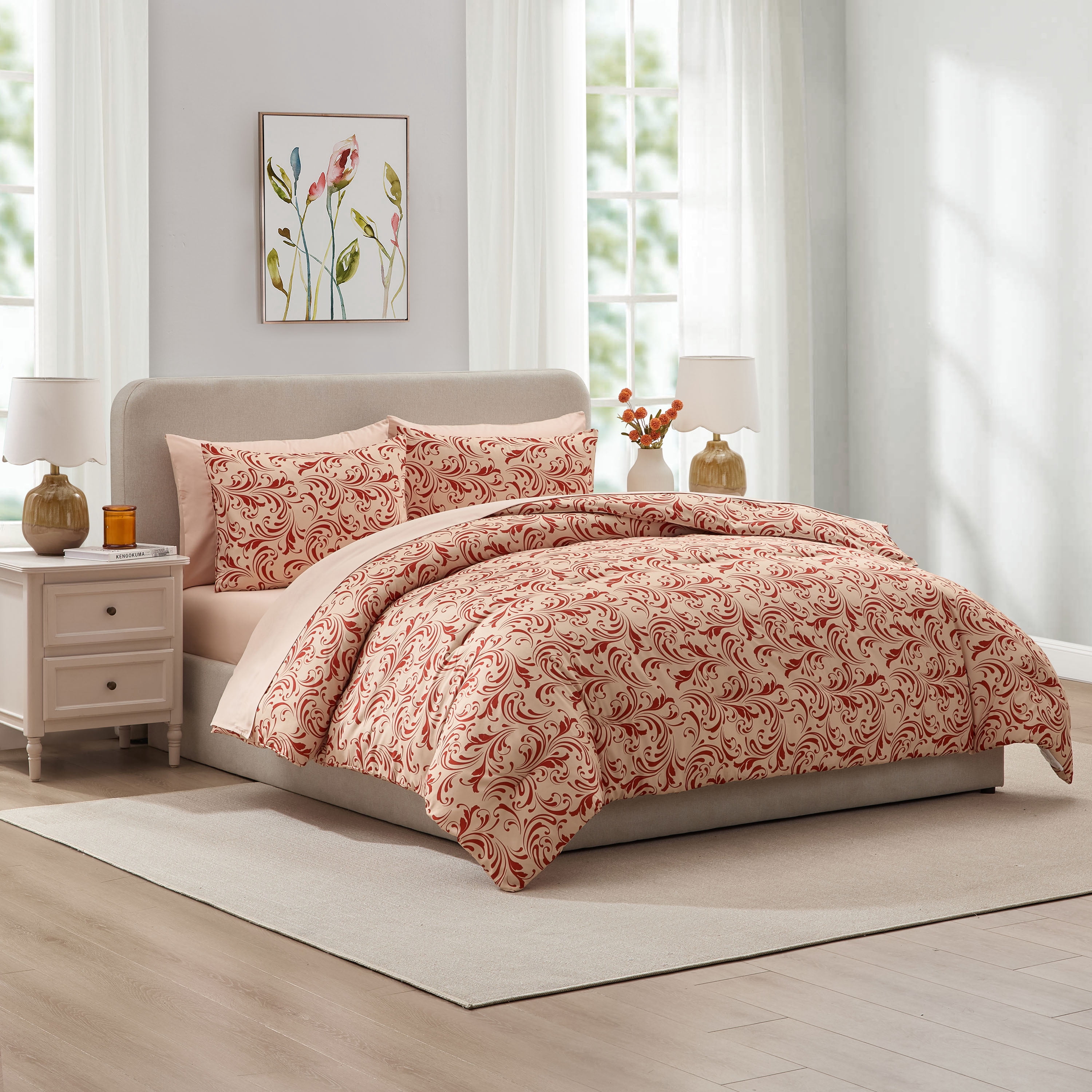 LammaLoe Twin Comforter Sets, 5 Piece Biomorphic Bed in a Bag, Bedding Comforter Set with Sheets, Modern Bed Set, Clay