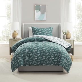 LammaLoe Twin Comforter Sets, 2 Piece Botanical Bed in a Bag, Reversible Bedding Comforter Set with Sheets, Modern Bed Set, Gentle Pine/Cloud Stone