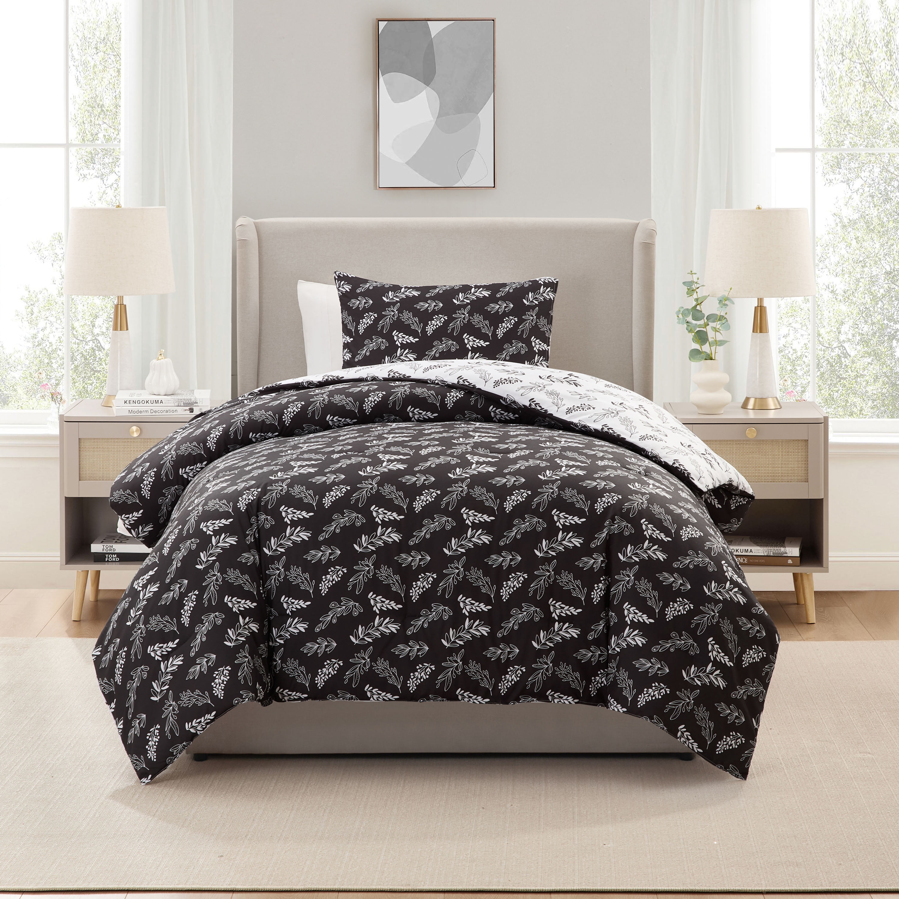 Reversible Sheets LammaLoe Twin Comforter Sets, 2 Piece Botanical Bed in a Bag ...