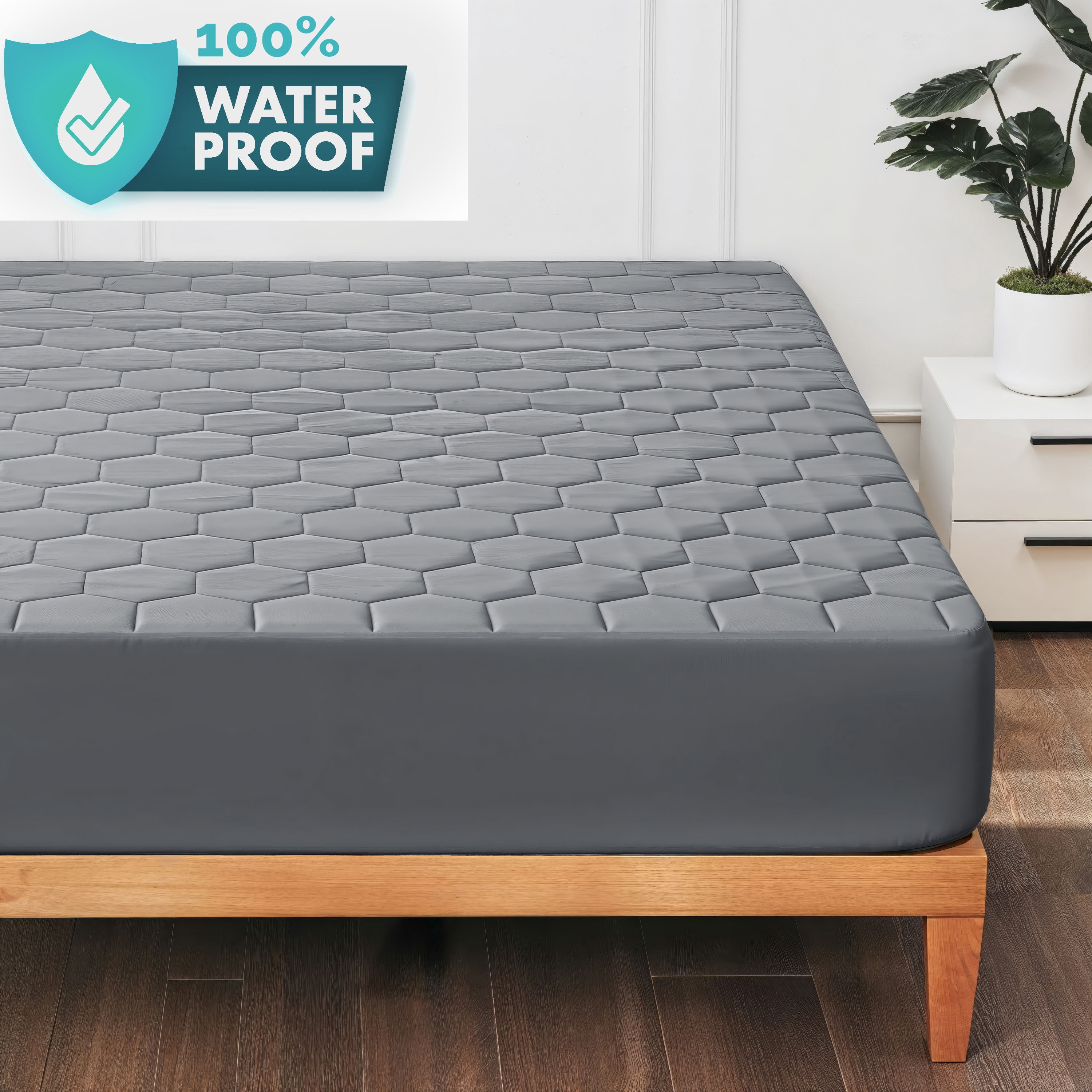 LammaLoe Twin Mattress Pad Waterproof, Quilted Fitted Mattress Protector, Deep Pocket Cover Fits 8" 21", Gray