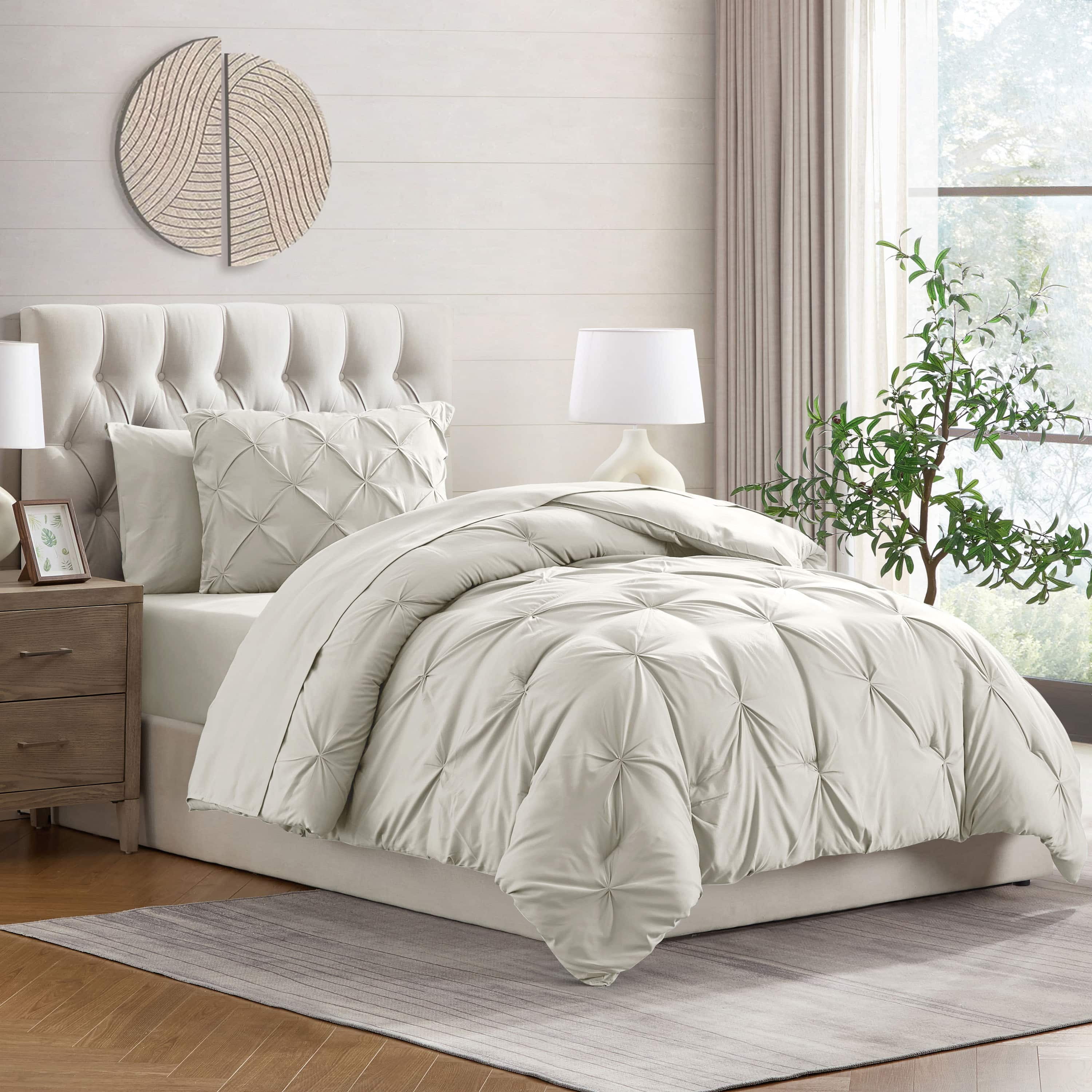 LammaLoe Twin XL Comforter Sets, 5 Piece Bed In A Bag Pintuck Bedding Sets,Off White